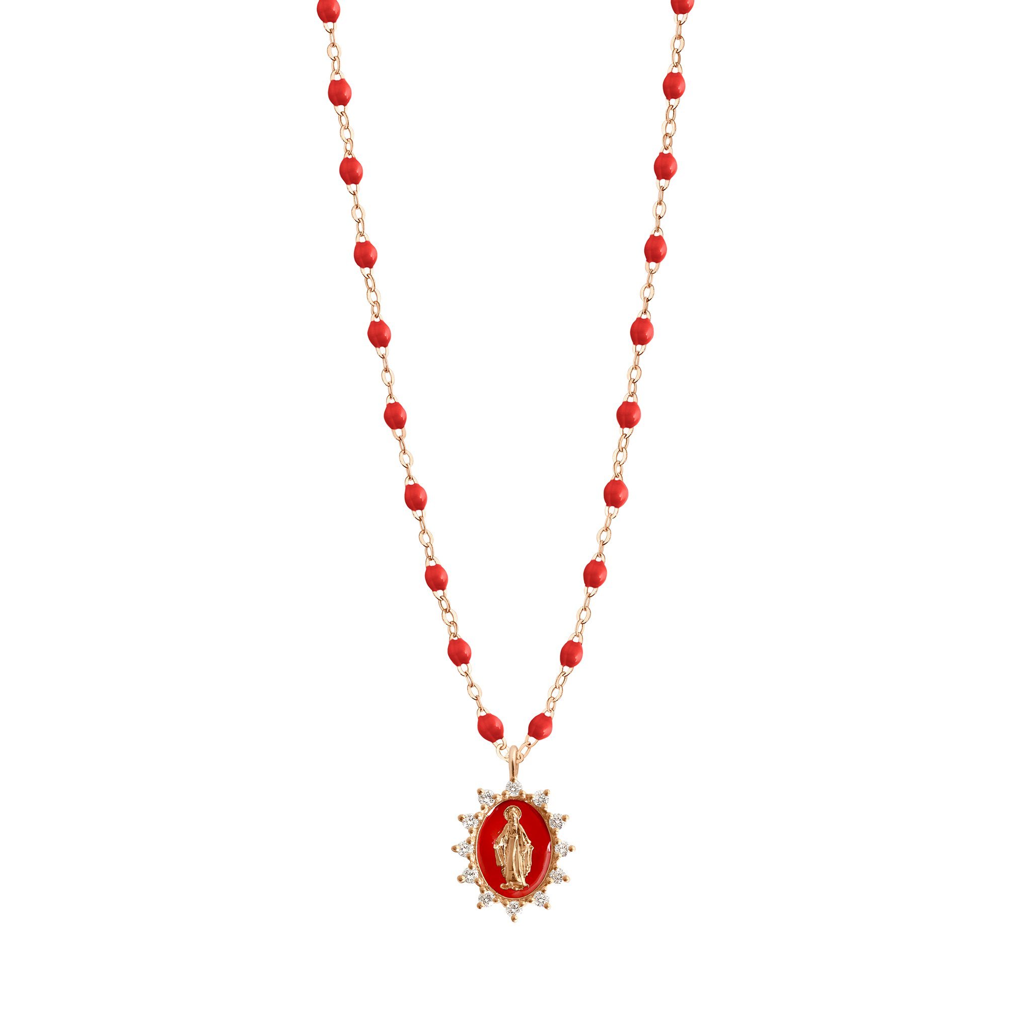 Collier coquelicot Petite Madone Suprême diamants, or rose, 42 cm