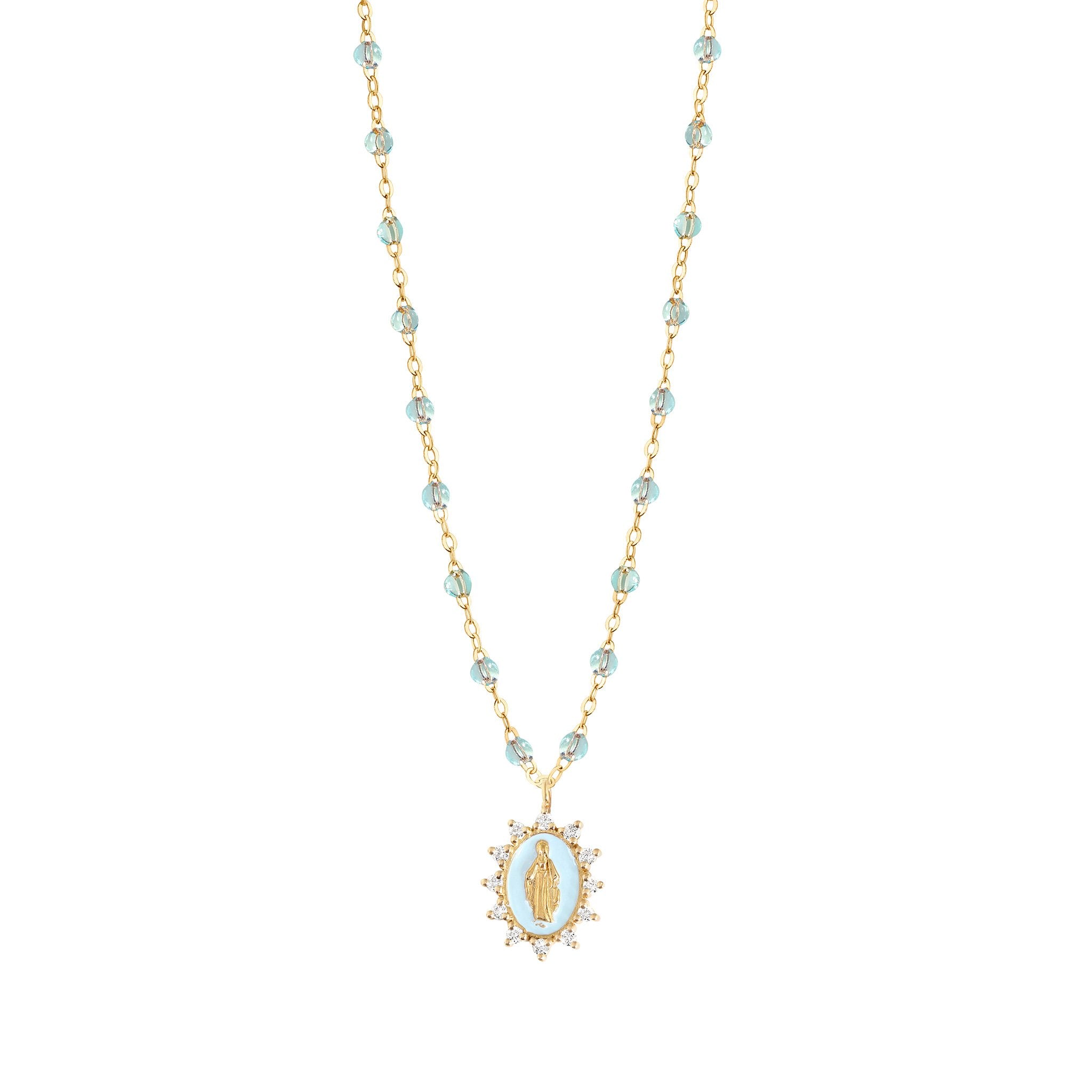 Collier Ice Petite Madone Suprême bleu layette, diamants, or jaune, 50 cm madone suprême Référence :  b1vi016j1550di -1