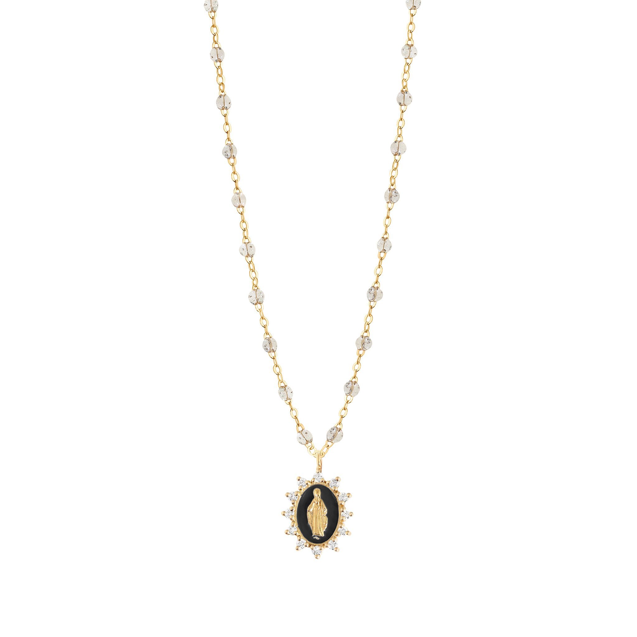 Collier Sparkle Petite Madone Suprême noire, diamants, or jaune, 42 cm