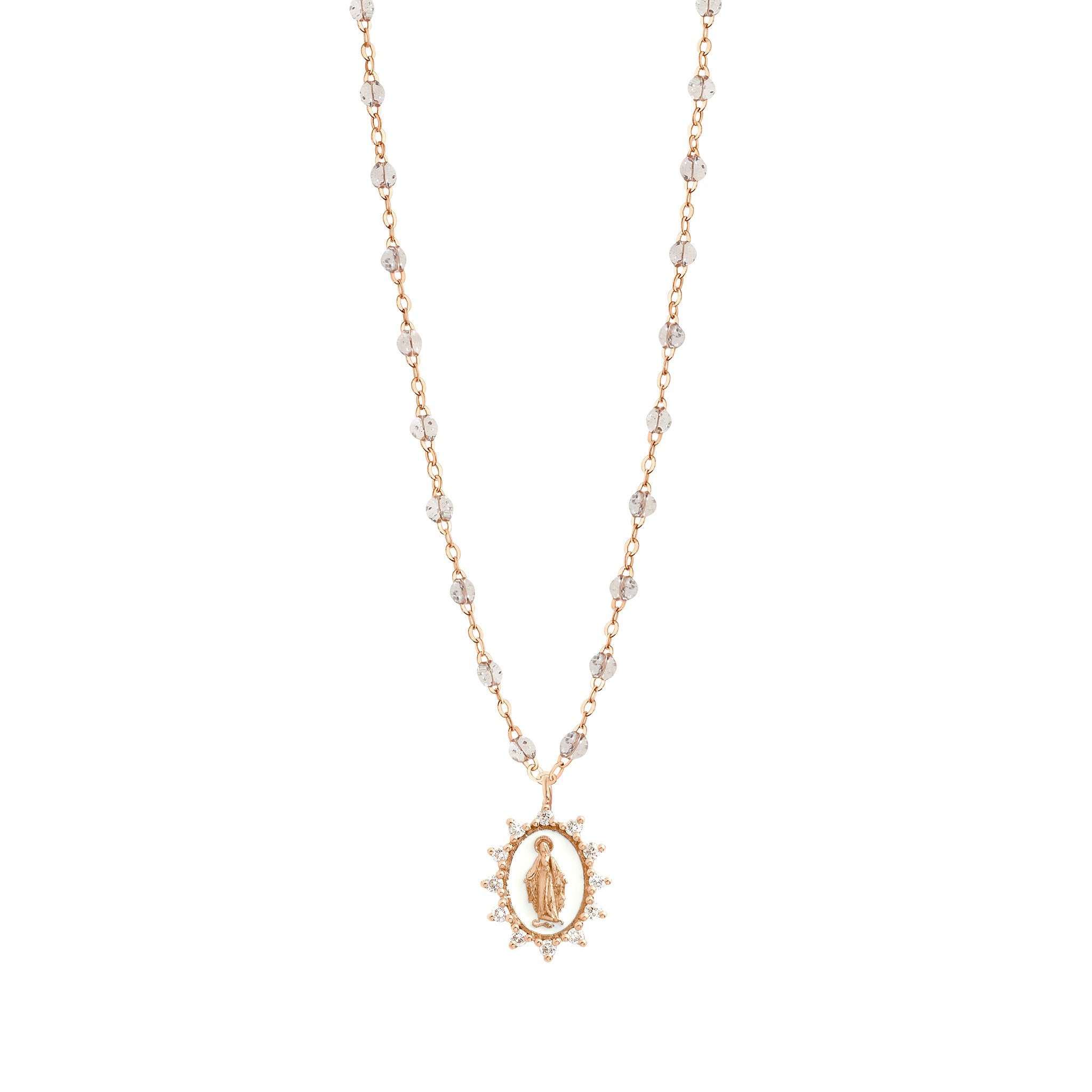 Collier Sparkle Petite Madone Suprême blanche, diamants, or rose, 50 cm