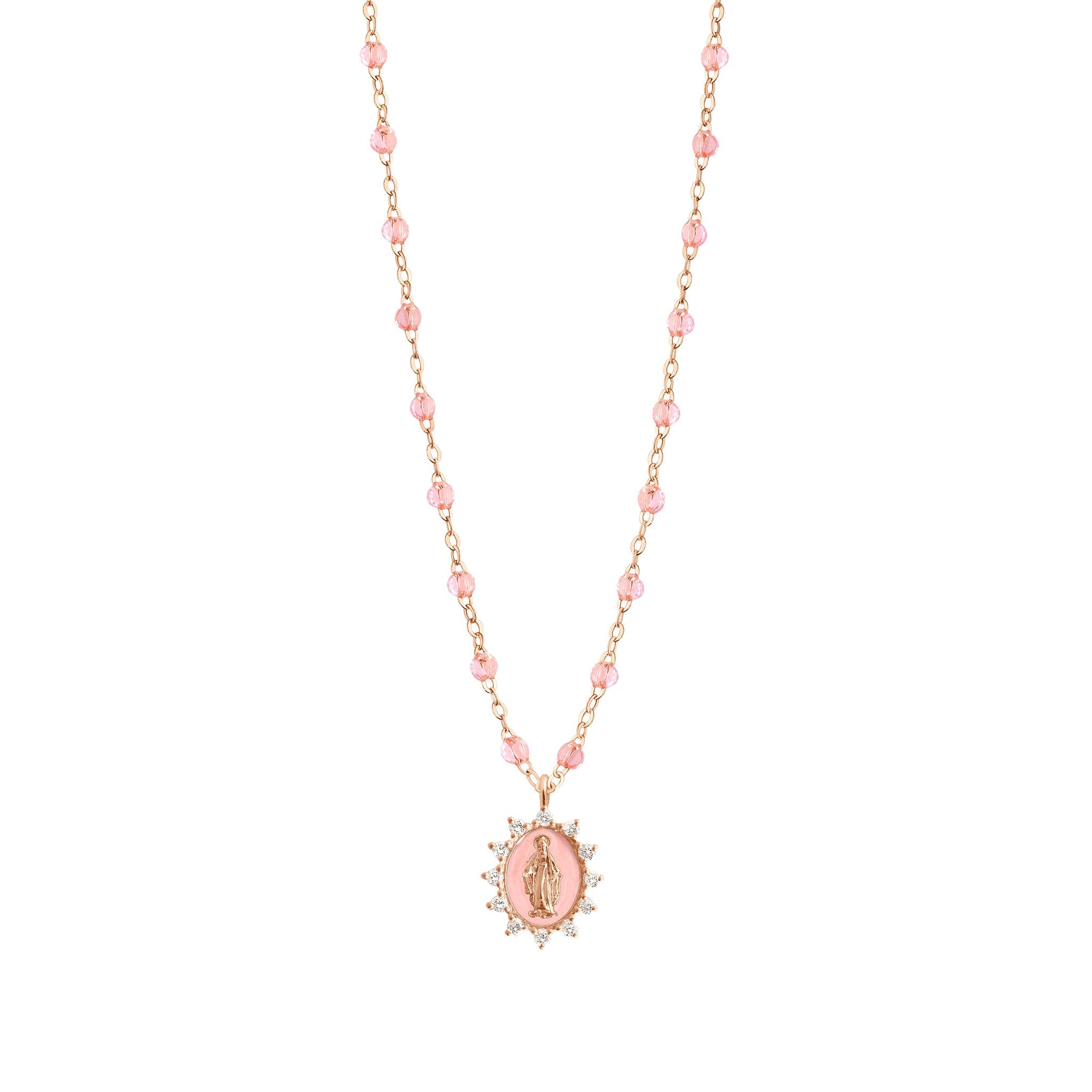 Collier rosée Petite Madone Suprême rose bébé, diamants, or rose, 42 cm