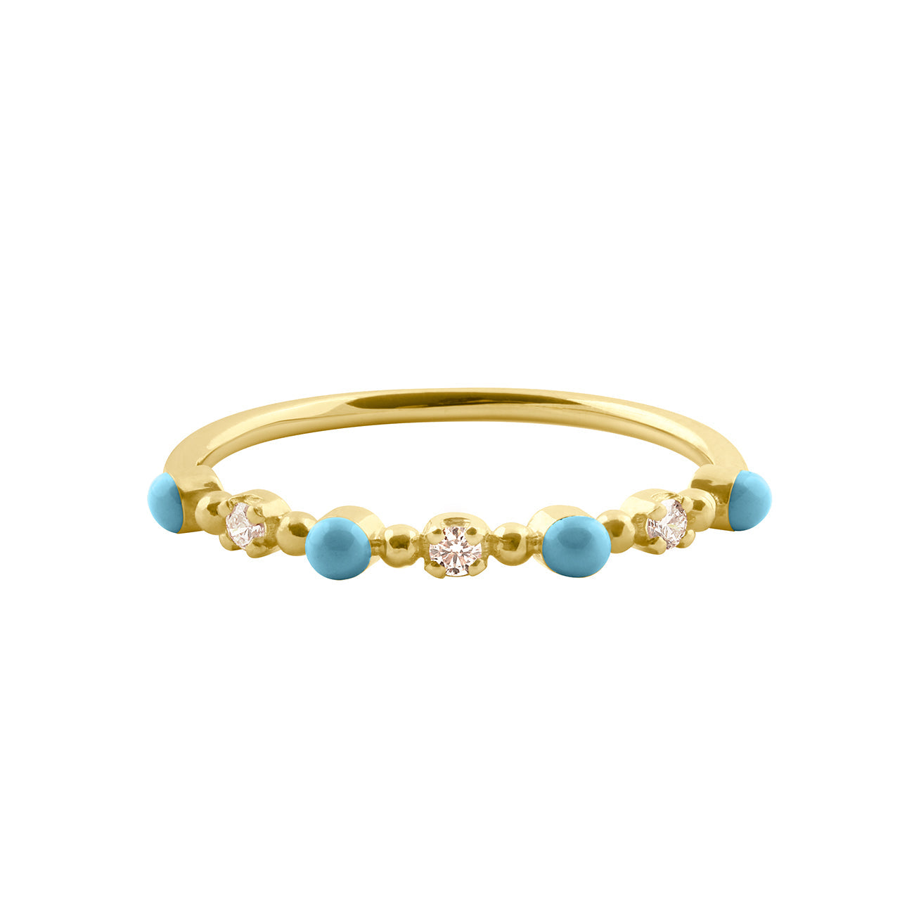 Bague turquoise Classique Gigi, 3 diamants, or jaune, T 50