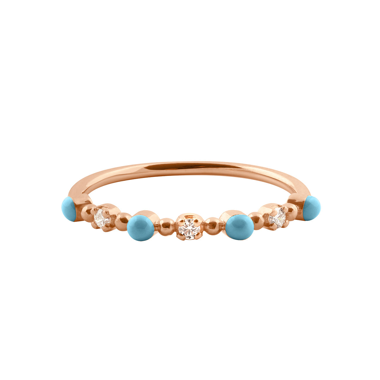 Bague turquoise Classique Gigi, 3 diamants, or rose, T 49