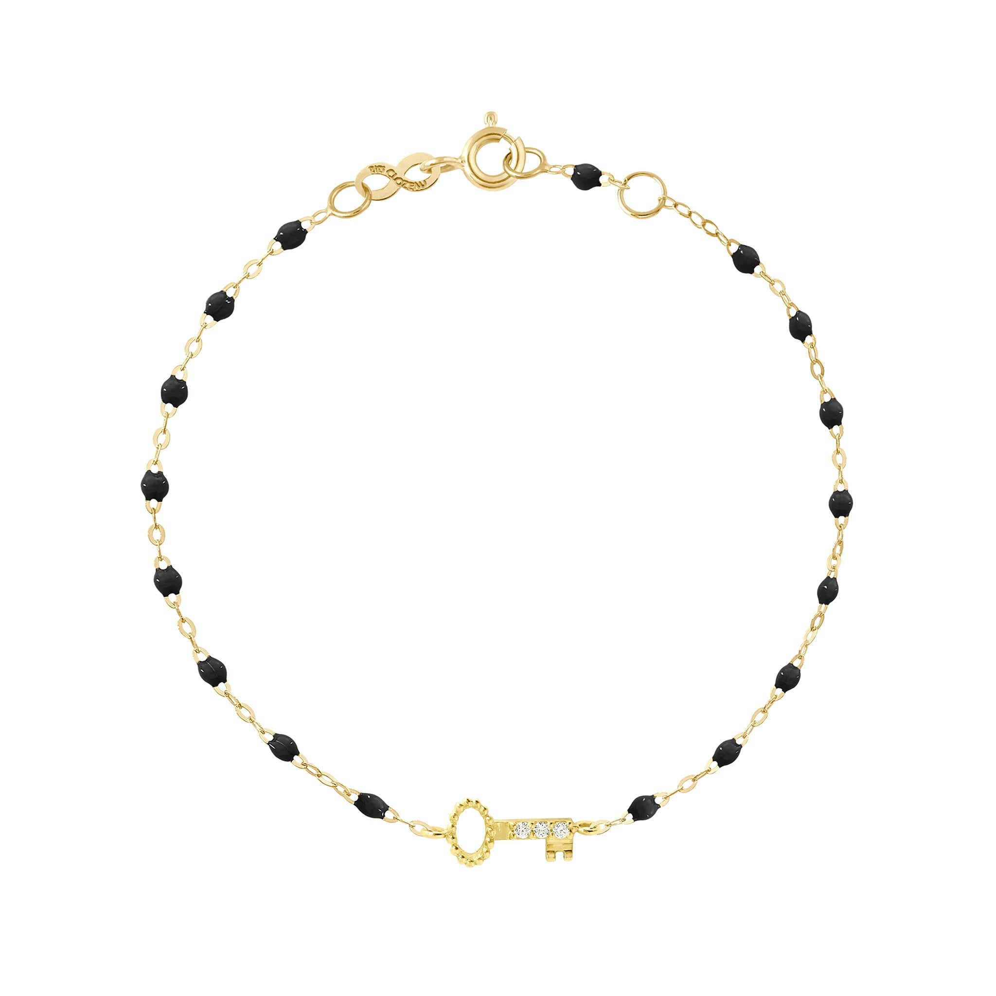 Bracelet noir Clé diamants, or jaune, 17 cm pirate Référence :  b3cl002j2017di -1