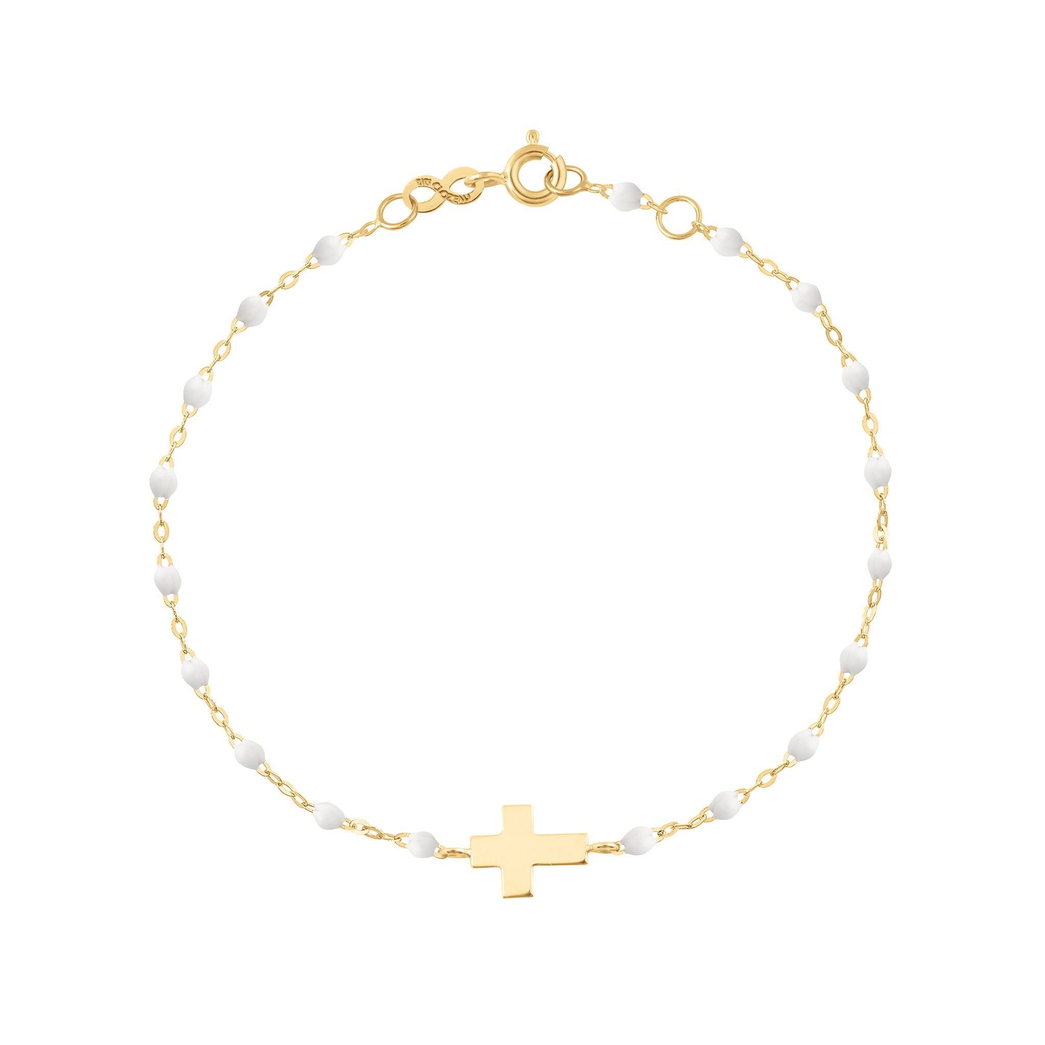 Bracelet bébé blanc Croix, or jaune, 13 cm