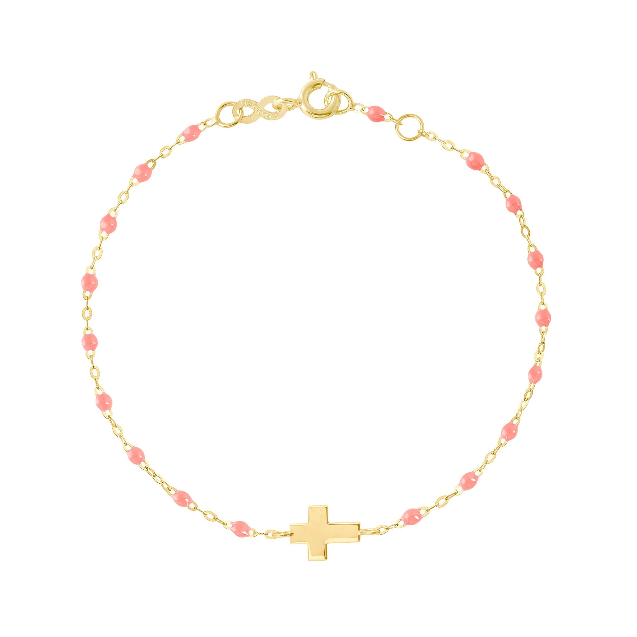 Bracelet bébé fuchsia Croix, or jaune, 13 cm