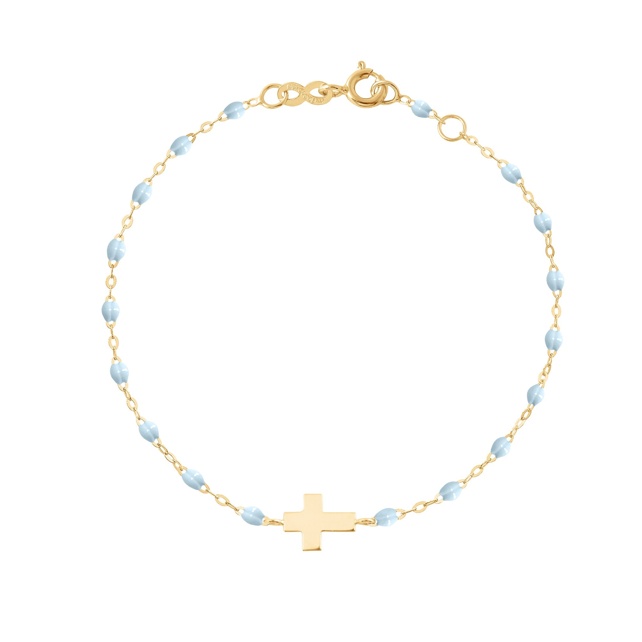 Bracelet bébé bleu layette Croix, or jaune, 13 cm