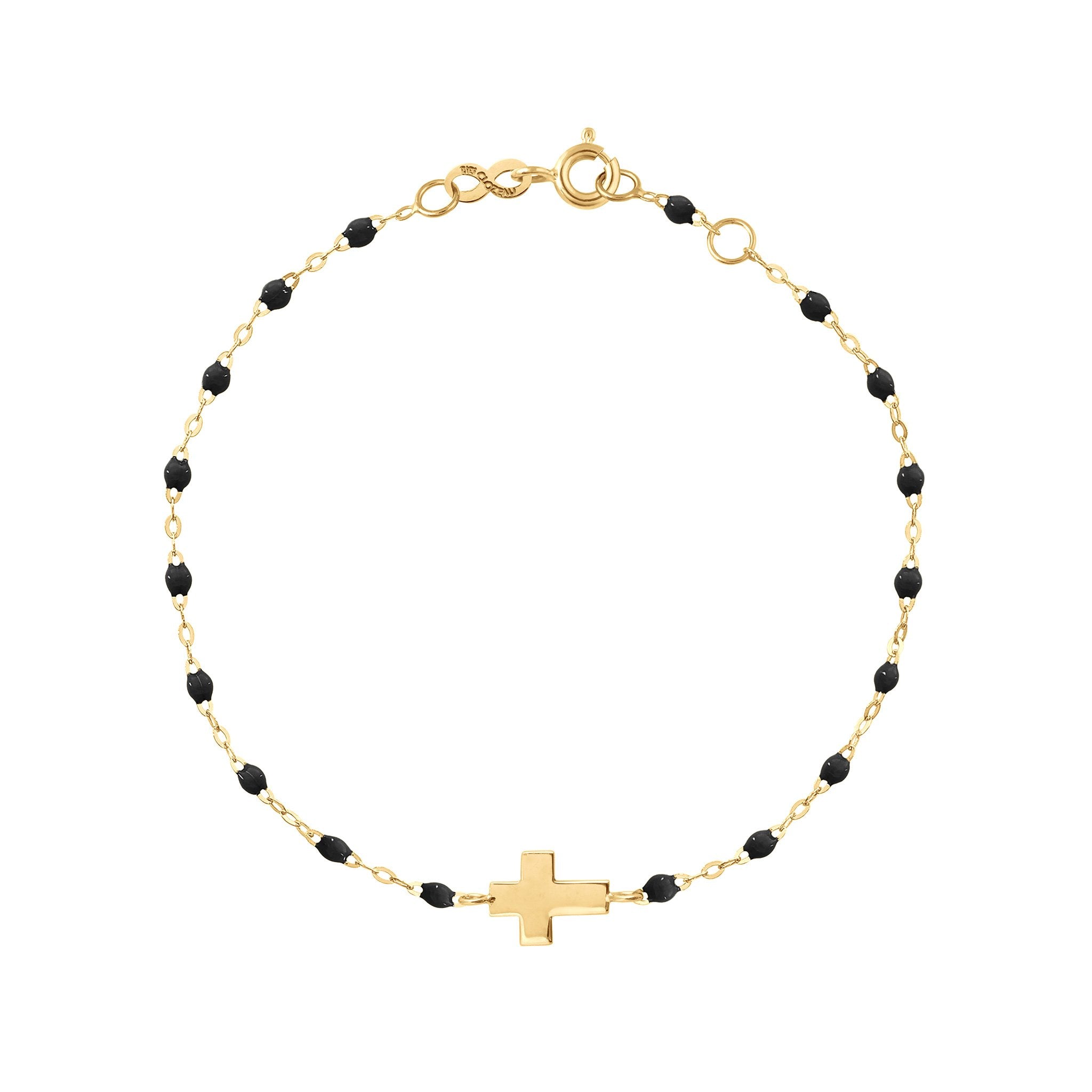 Bracelet noir Croix, or jaune, 17cm