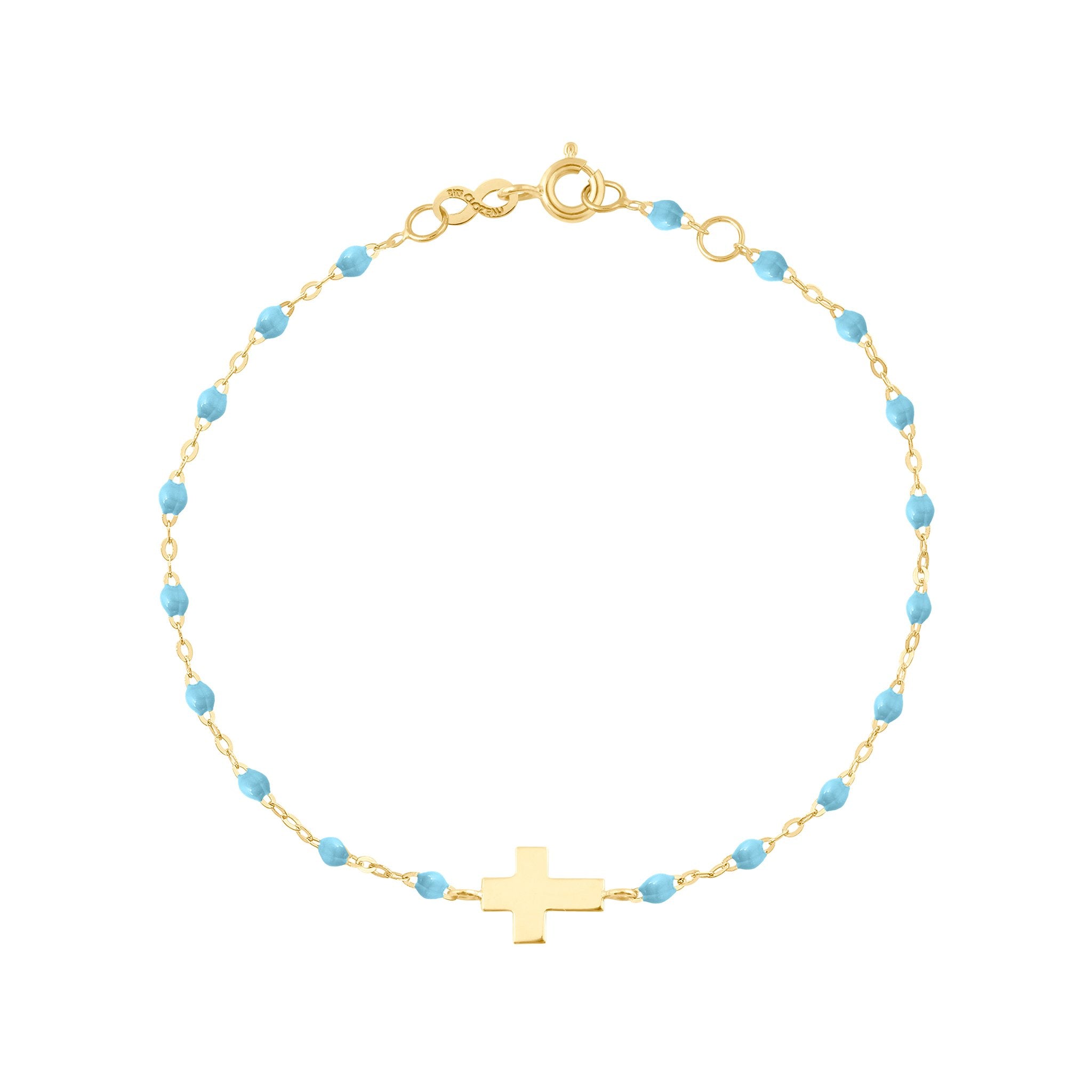 Bracelet turquoise Croix, or jaune, 17cm