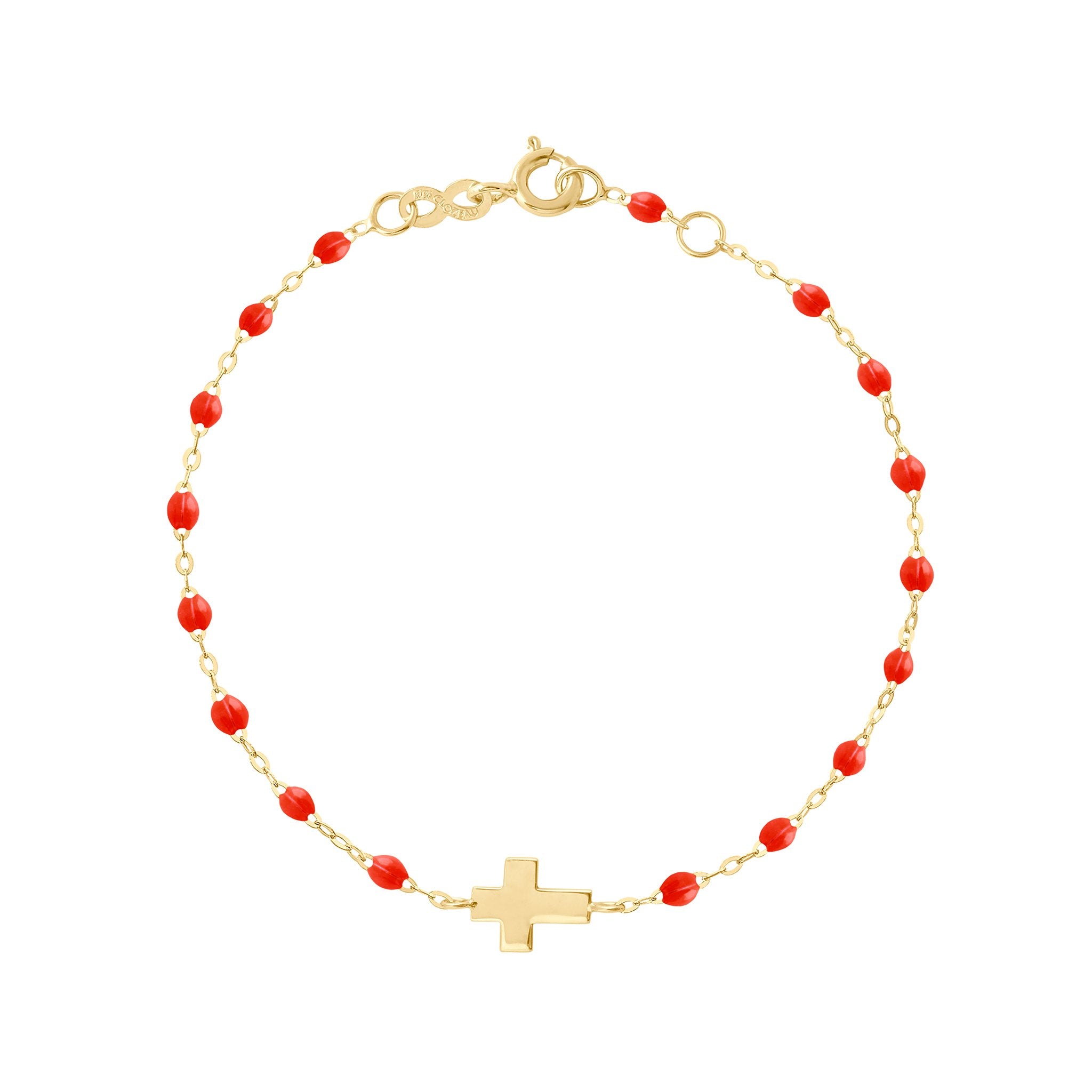 Bracelet corail Croix, or jaune, 17cm