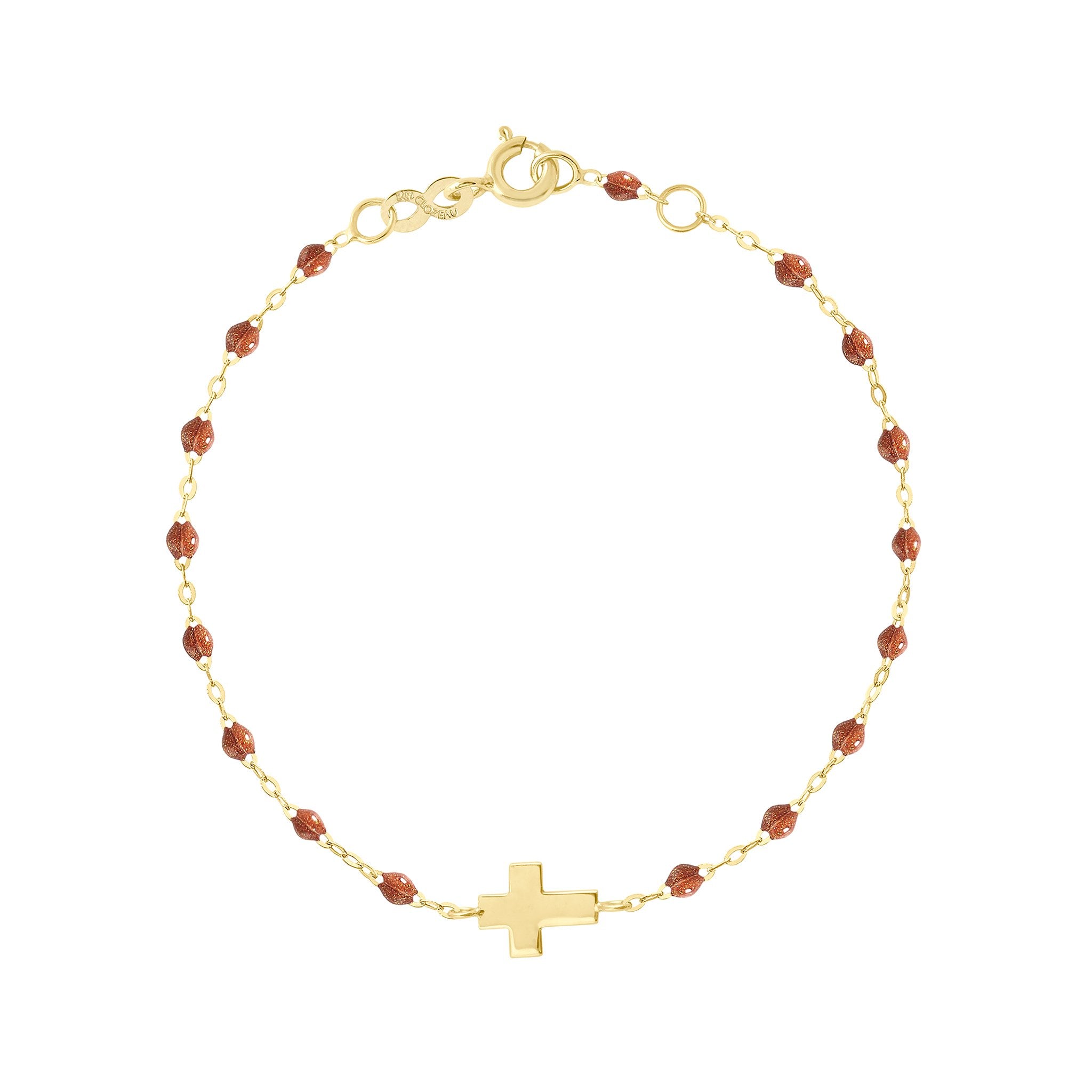 Bracelet fauve Croix, or jaune, 17cm