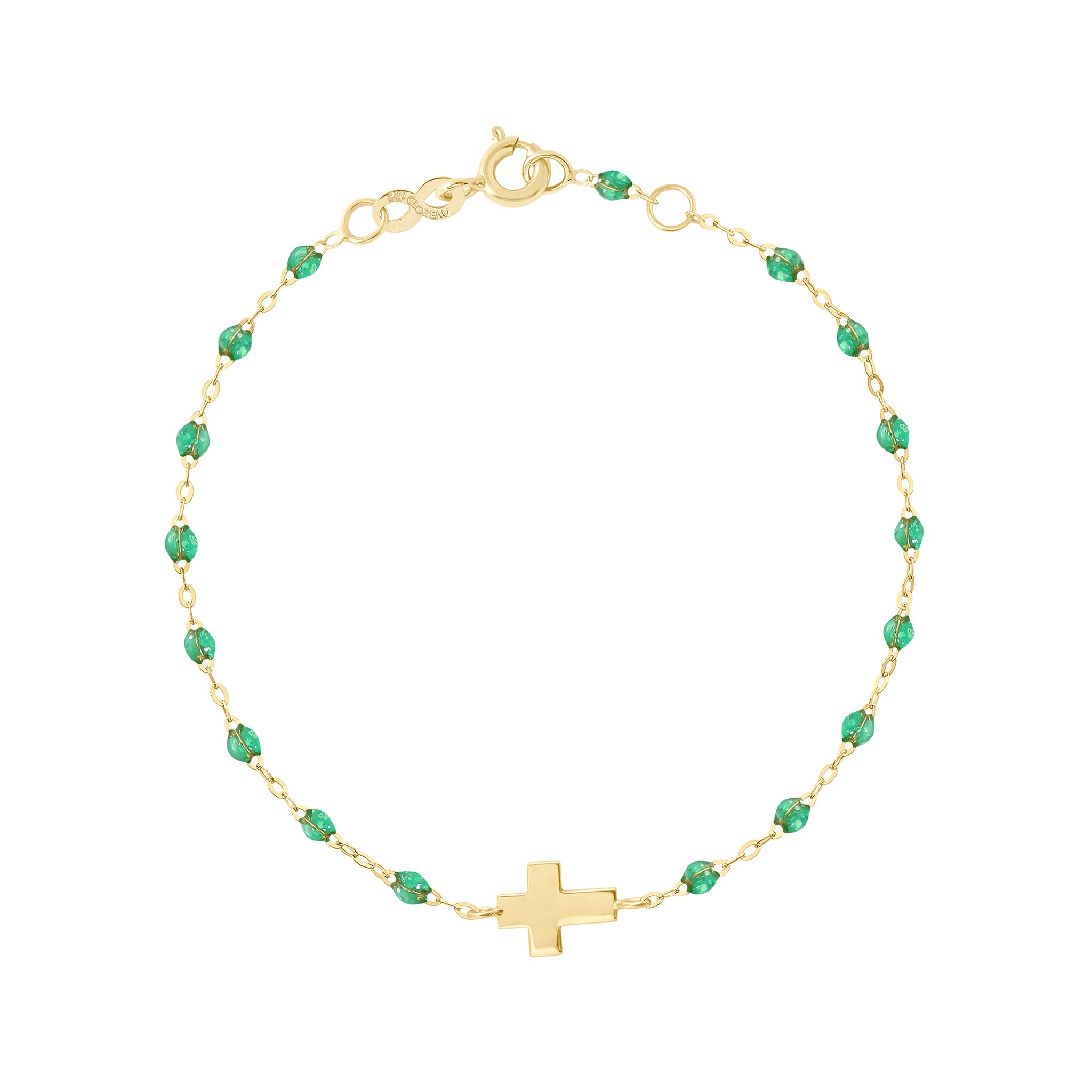 Bracelet menthe Croix, or jaune, 17cm