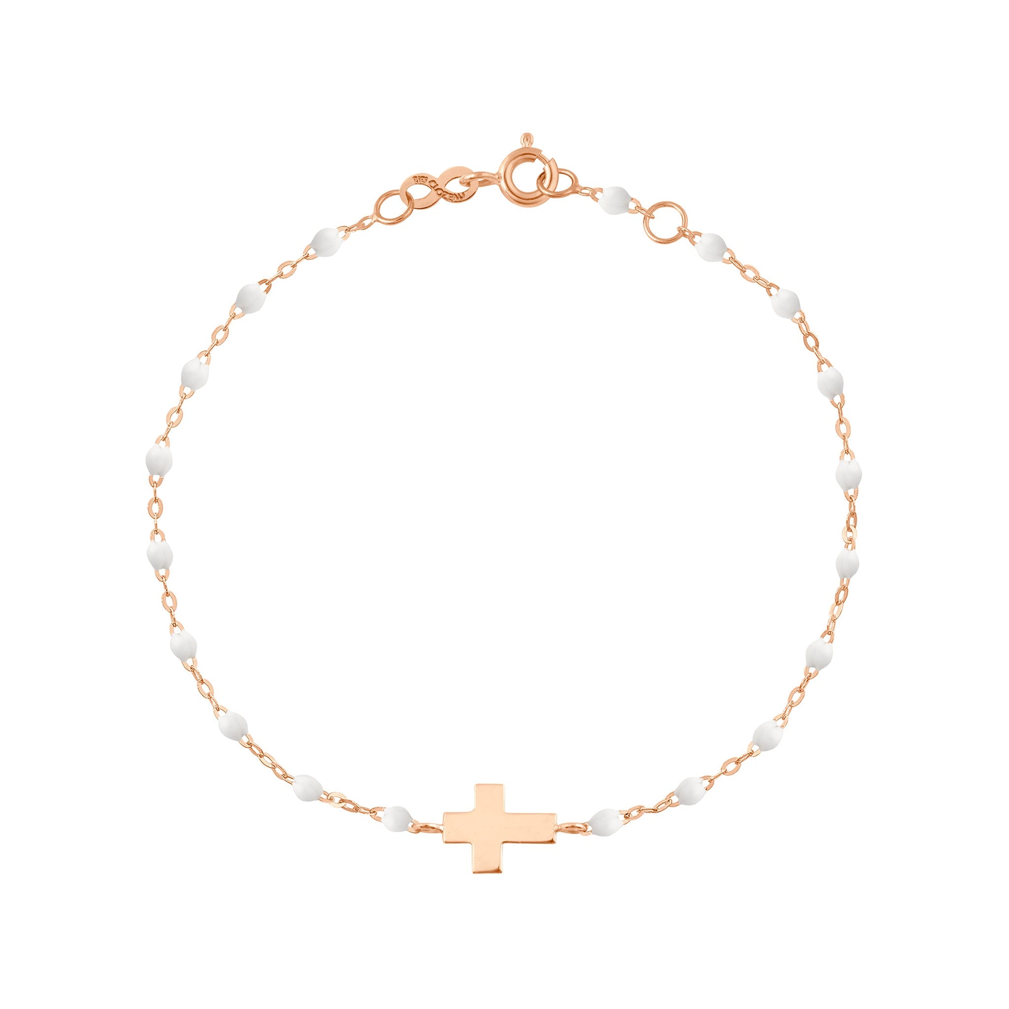 Bracelet bébé blanc Croix, or rose, 13 cm