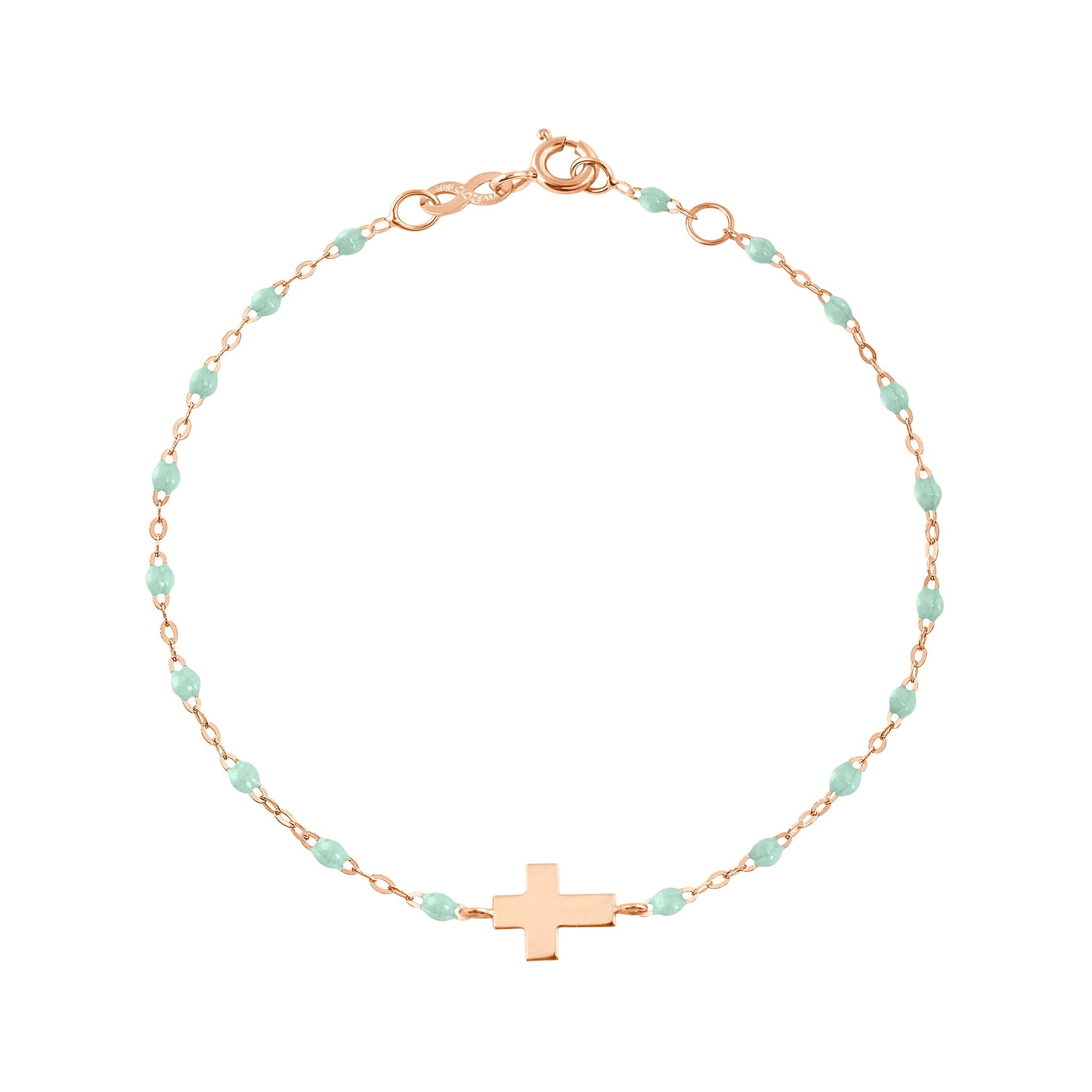 Bracelet enfant jade Croix, or rose, 15 cm