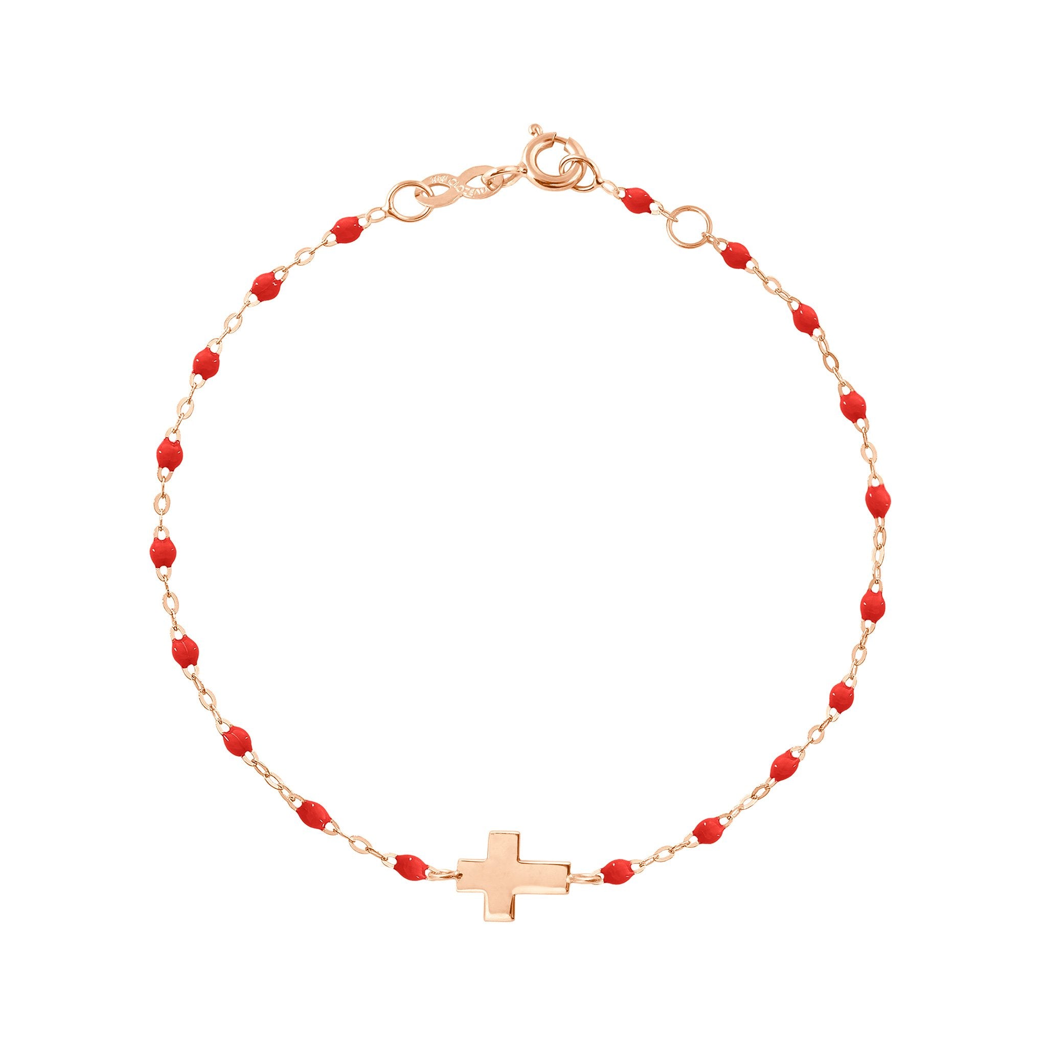 Bracelet coquelicot Croix, or rose, 17cm