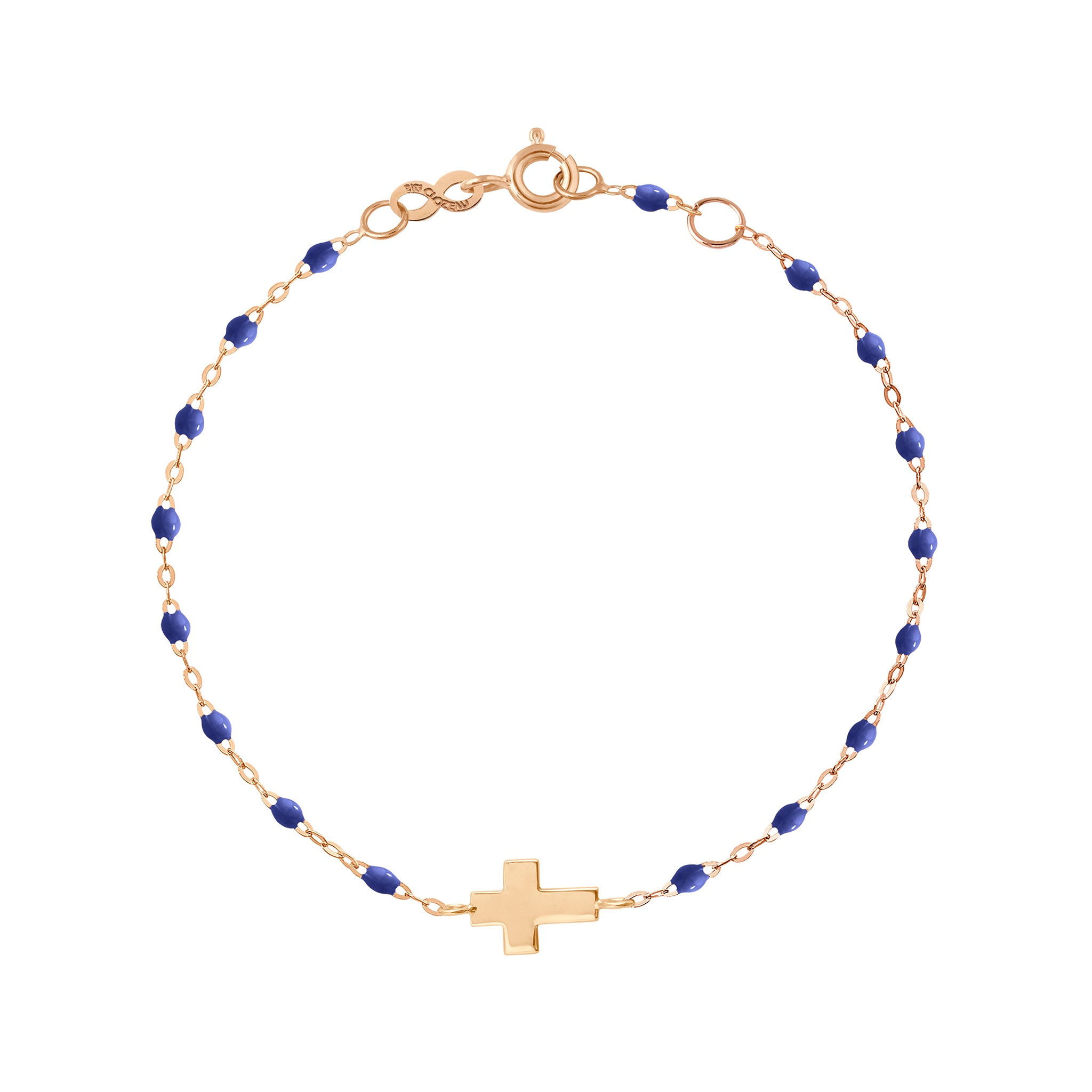 Bracelet bleuet Croix, or rose, 17cm