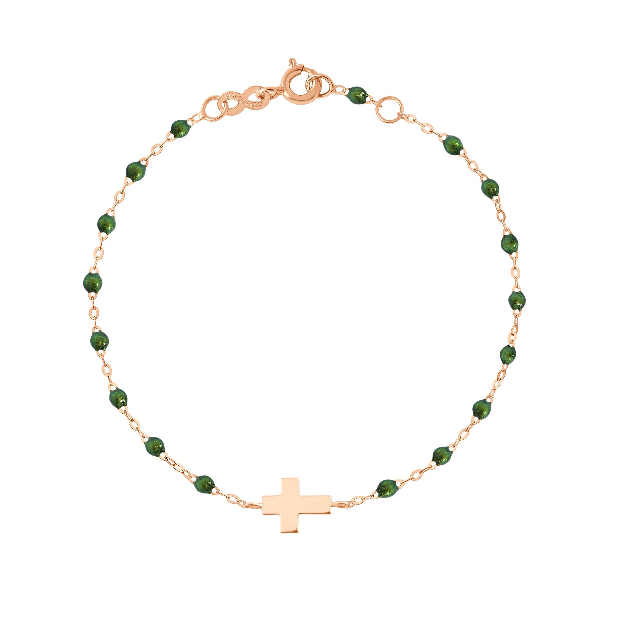 Bracelet scarabée Croix, or rose, 17cm