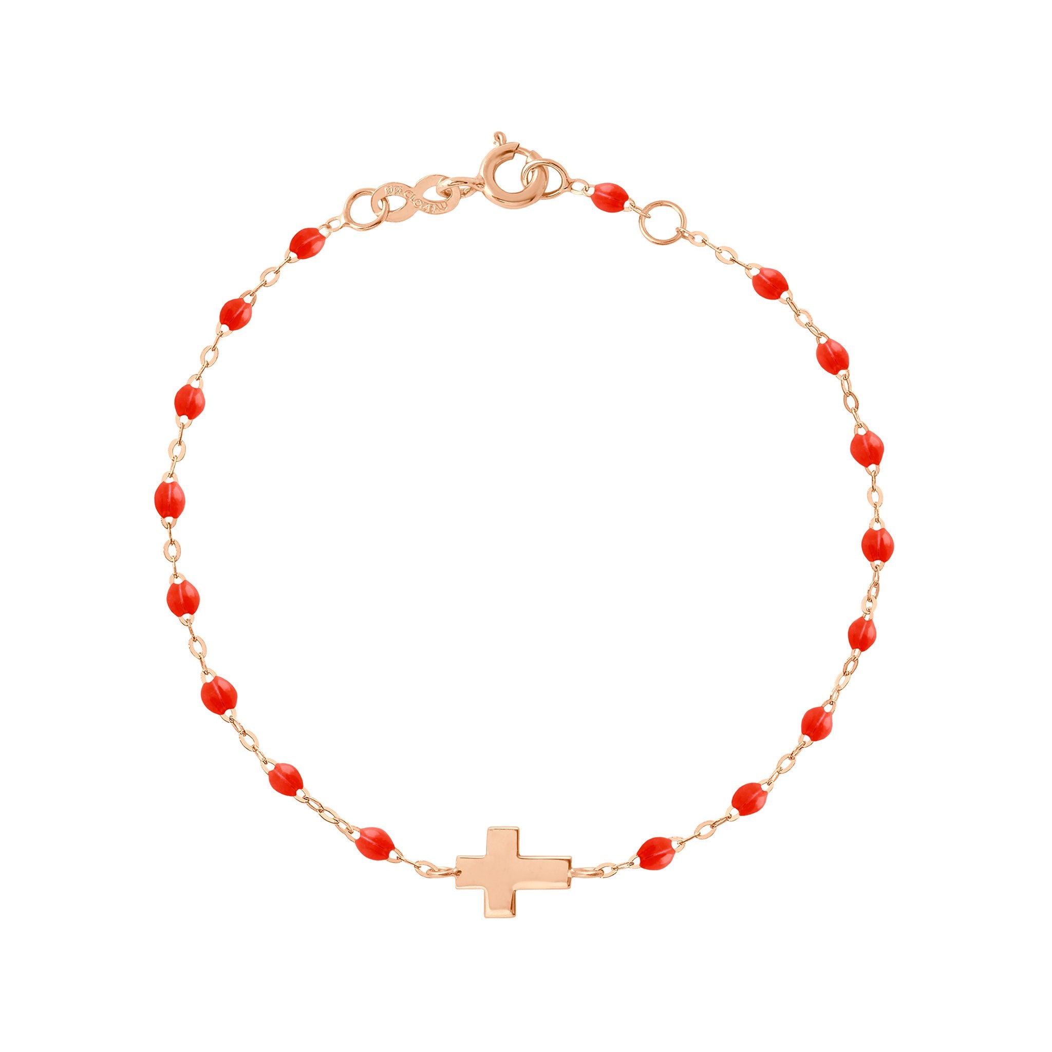 Bracelet corail Croix, or rose, 17cm