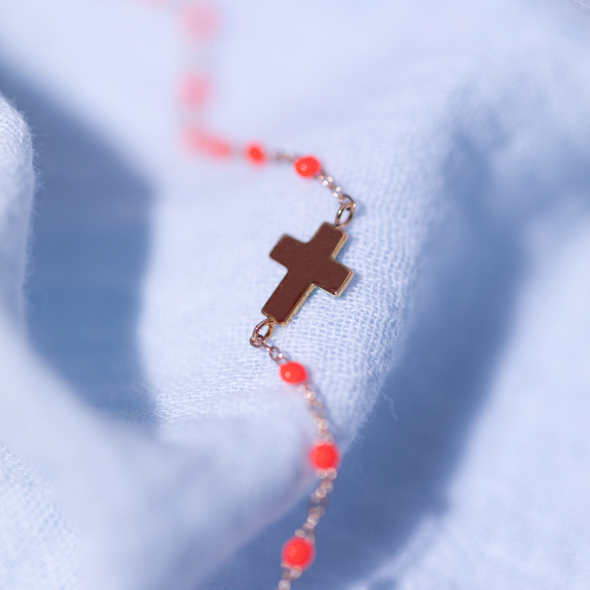 Bracelet corail Croix, or rose, 17cm madone Référence :  b3co001r5817xx -4