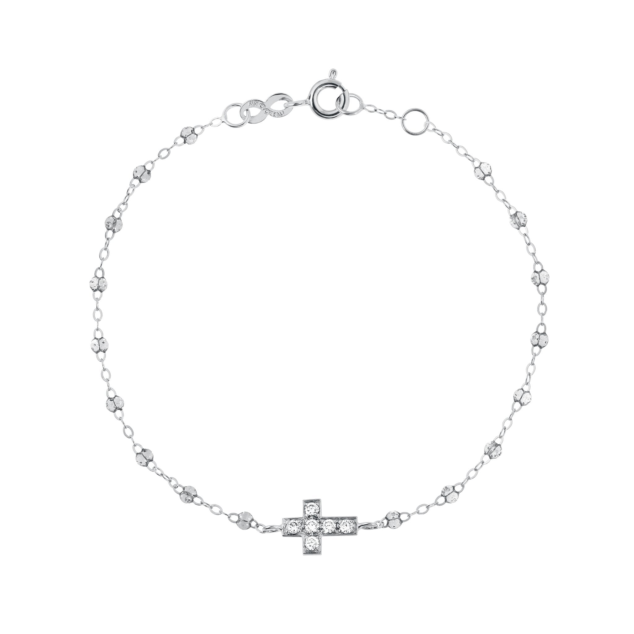 Bracelet sparkle Croix diamants, or blanc, 17 cm