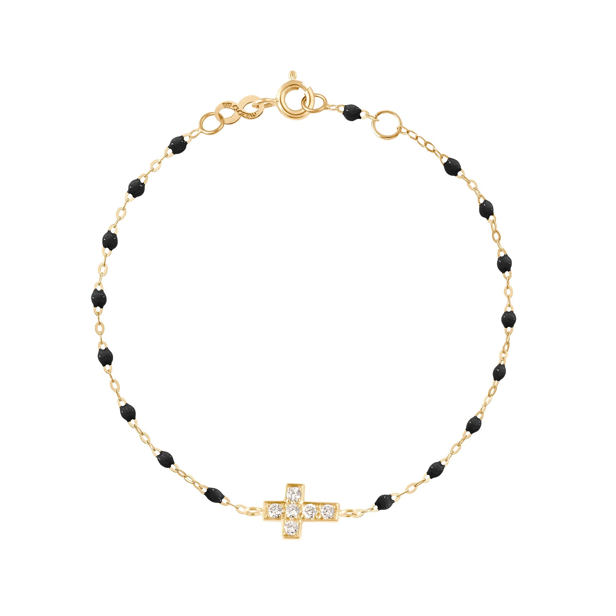 Bracelet noir Croix diamants, or jaune, 17 cm madone Référence :  b3co010j2017di -1