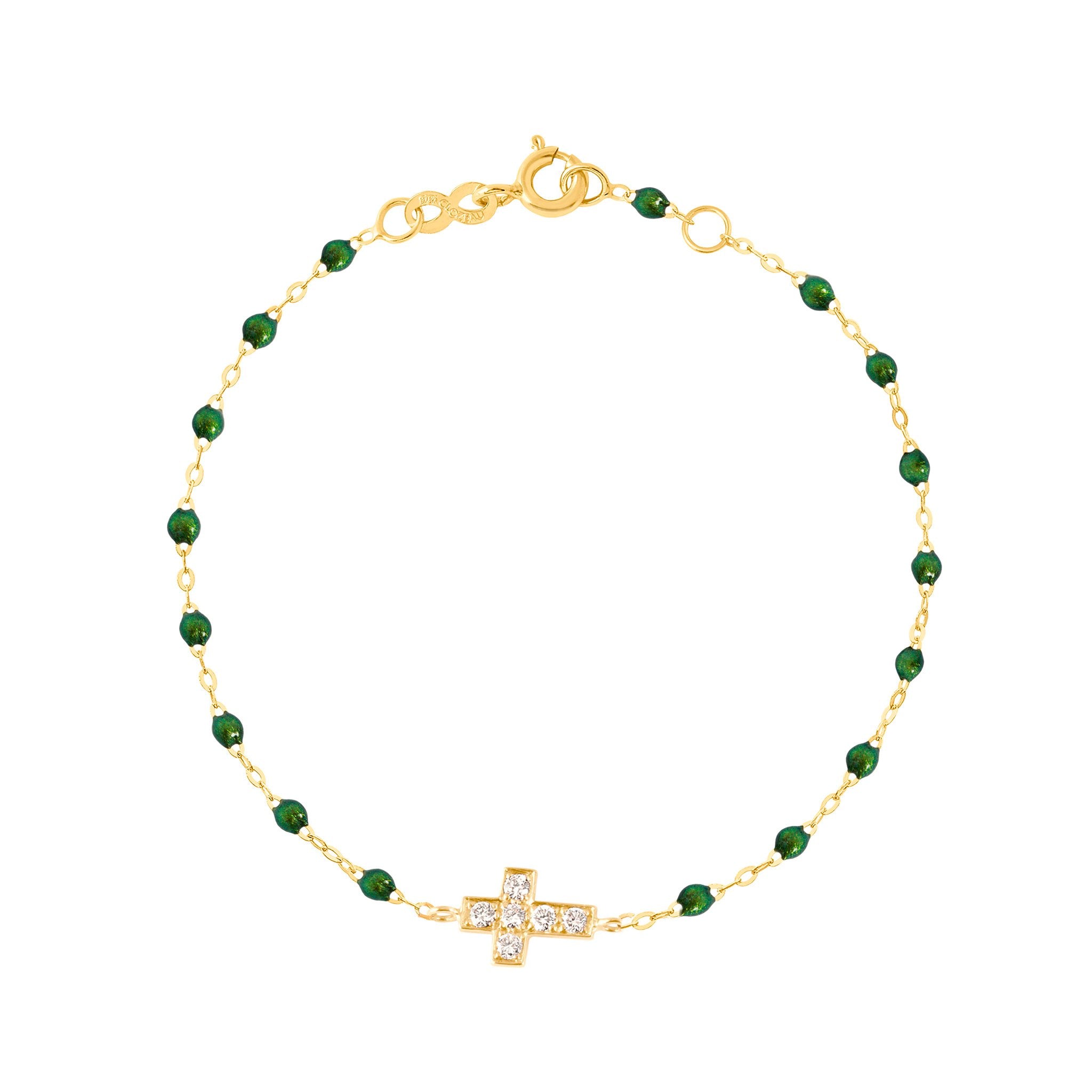 Bracelet scarabée Croix diamants, or jaune, 17 cm