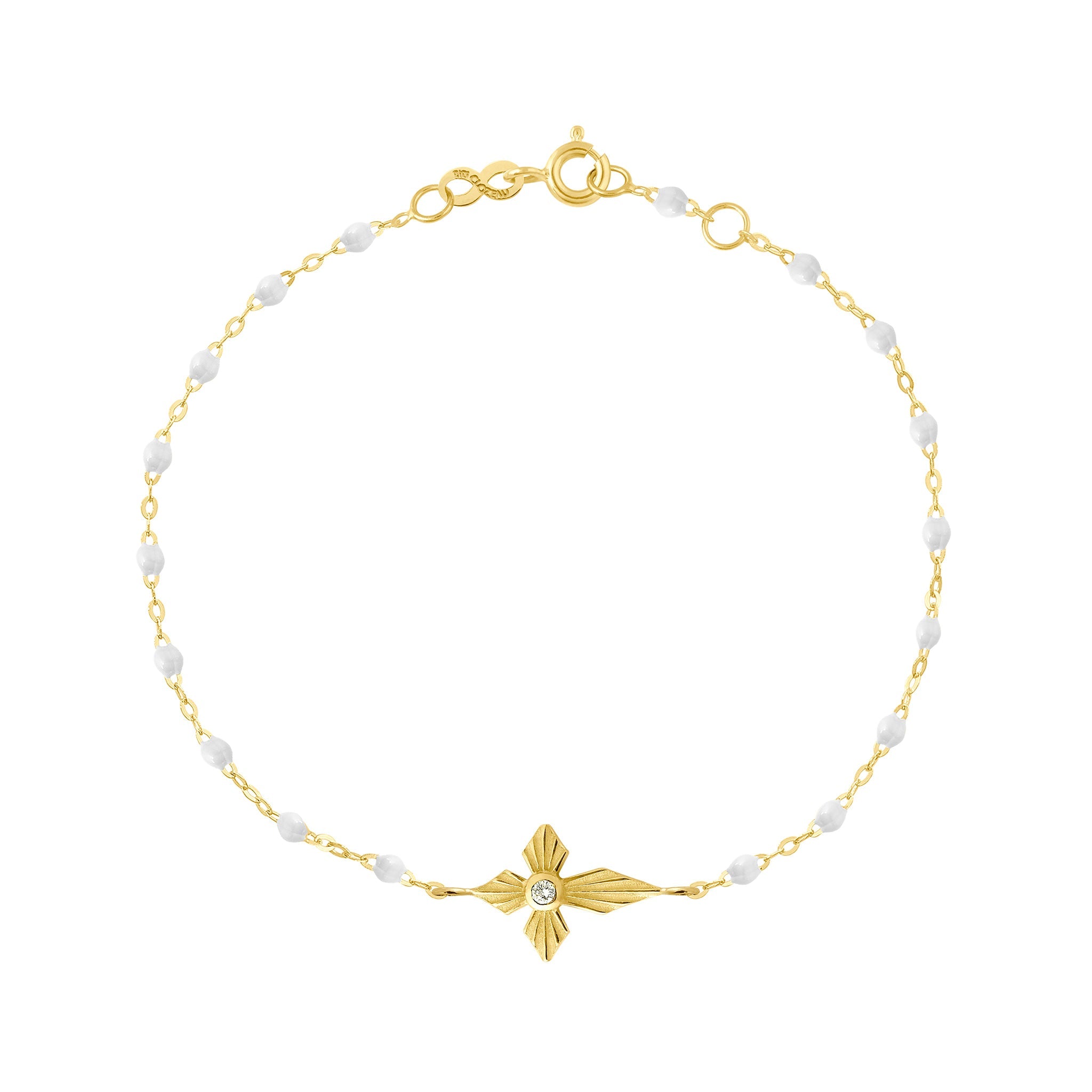 Bracelet blanc Croix Lumière, diamant, or jaune, 17 cm madone Référence :  b3co024j0117di -1