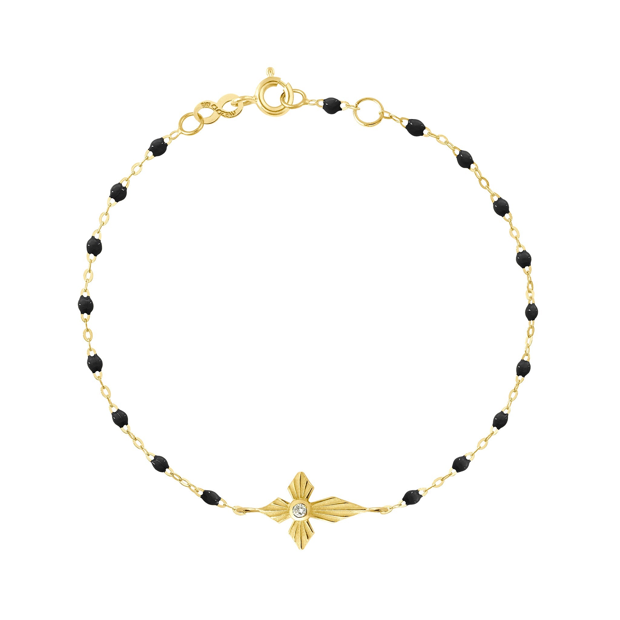 Bracelet noir Croix Lumière, diamant, or jaune, 17 cm madone Référence :  b3co024j2017di -1