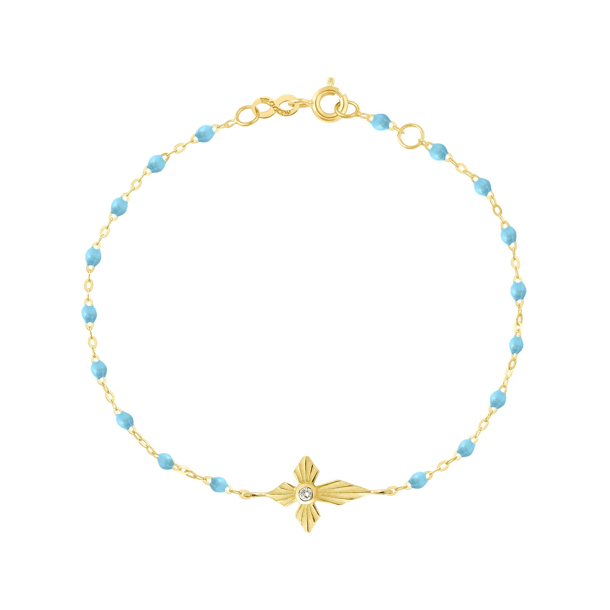 Bracelet turquoise Croix Lumière, diamant, or jaune, 17 cm madone Référence :  b3co024j3417di -1