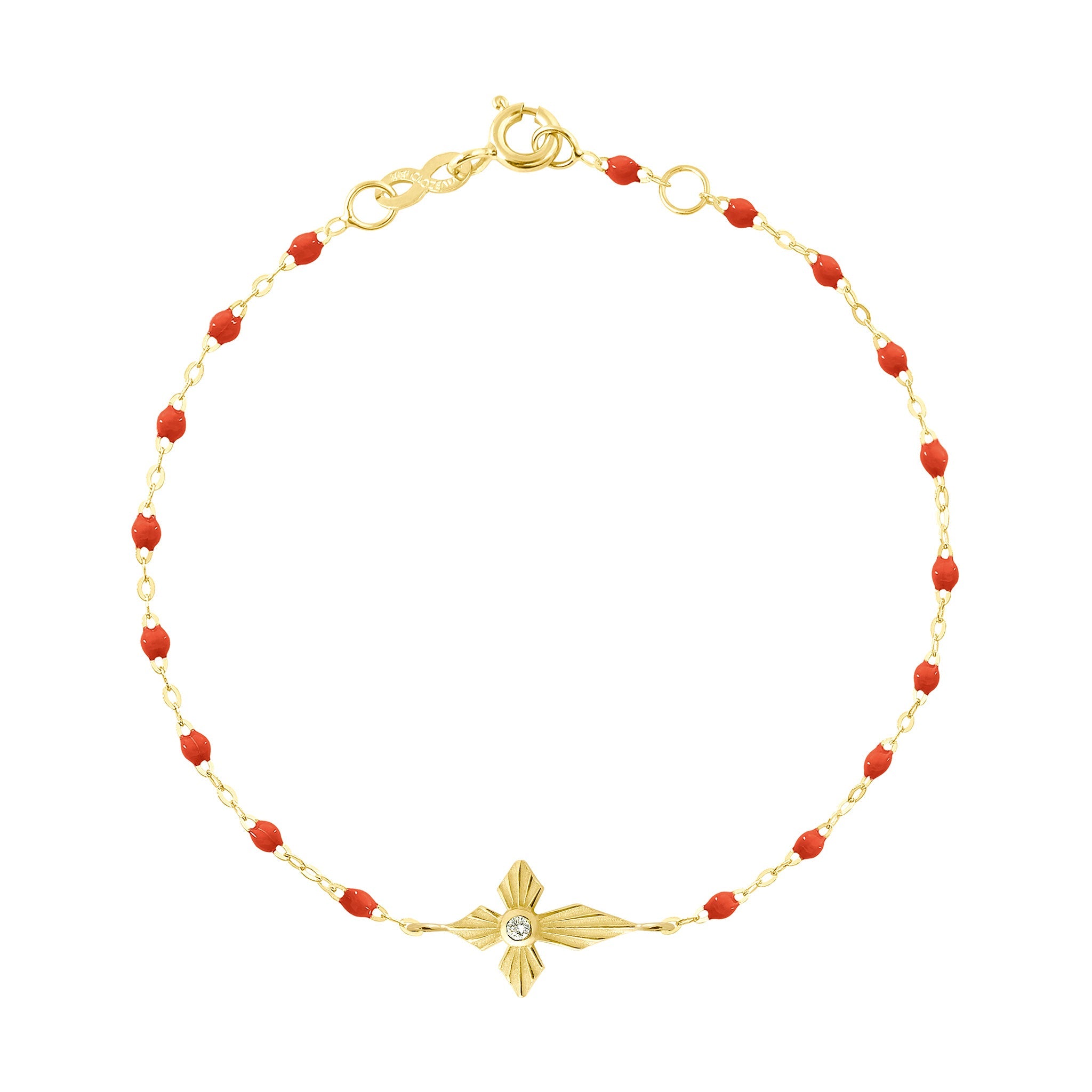 Bracelet corail Croix Lumière, diamant, or jaune, 17 cm madone Référence :  b3co024j5817di -1