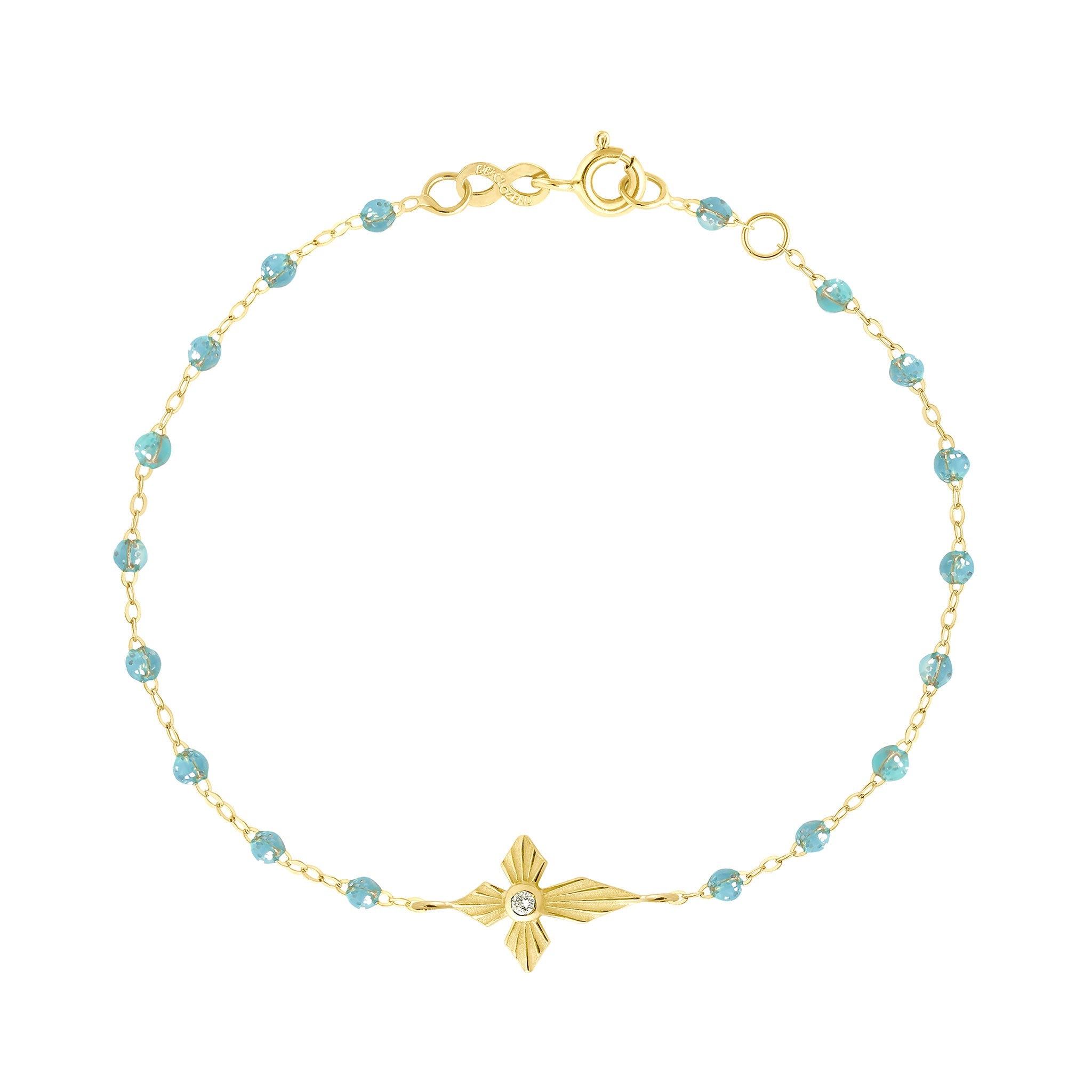 Bracelet aqua Croix Lumière, diamant, or jaune, 17 cm