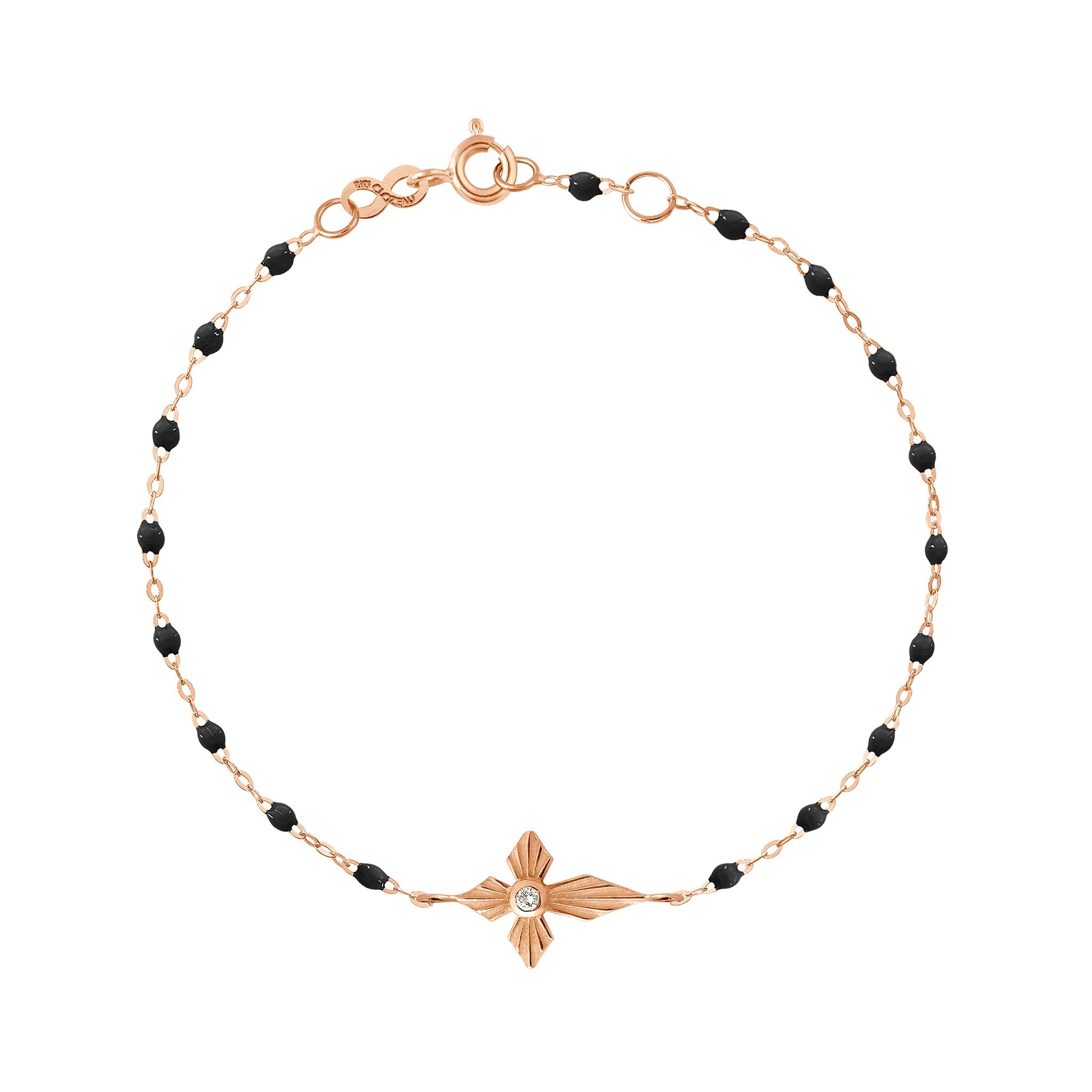 Bracelet noir Croix Lumière, diamant, or rose, 17 cm madone Référence :  b3co024r2017di -1