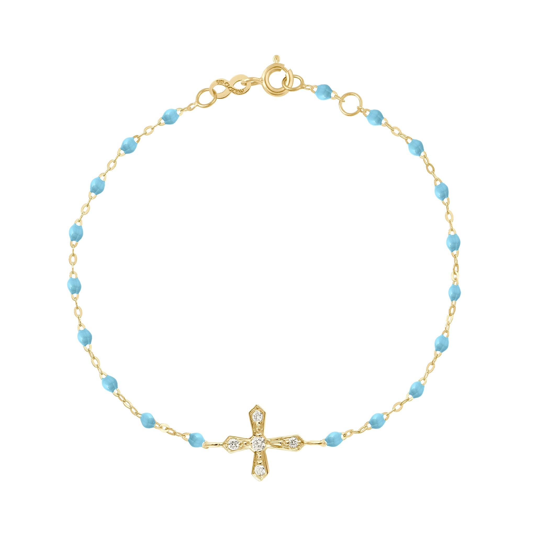 Bracelet turquoise Croix Vintage diamants, or jaune, 17 cm madone Référence :  b3cv002j3417di -1