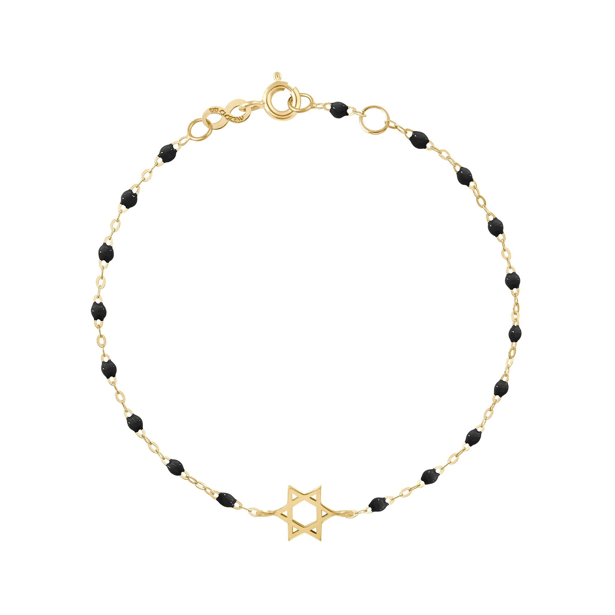 Bracelet noir Etoile de David, or jaune, 17 cm