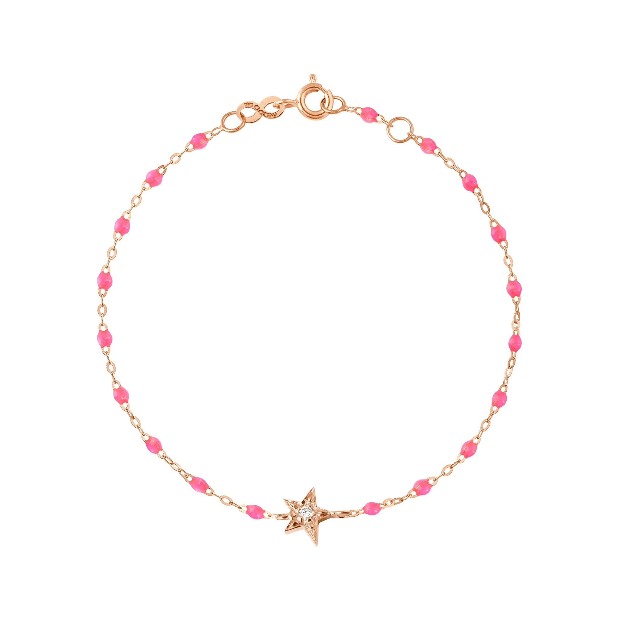 Bracelet rose fluo Etoile diamant, or rose, 17 cm