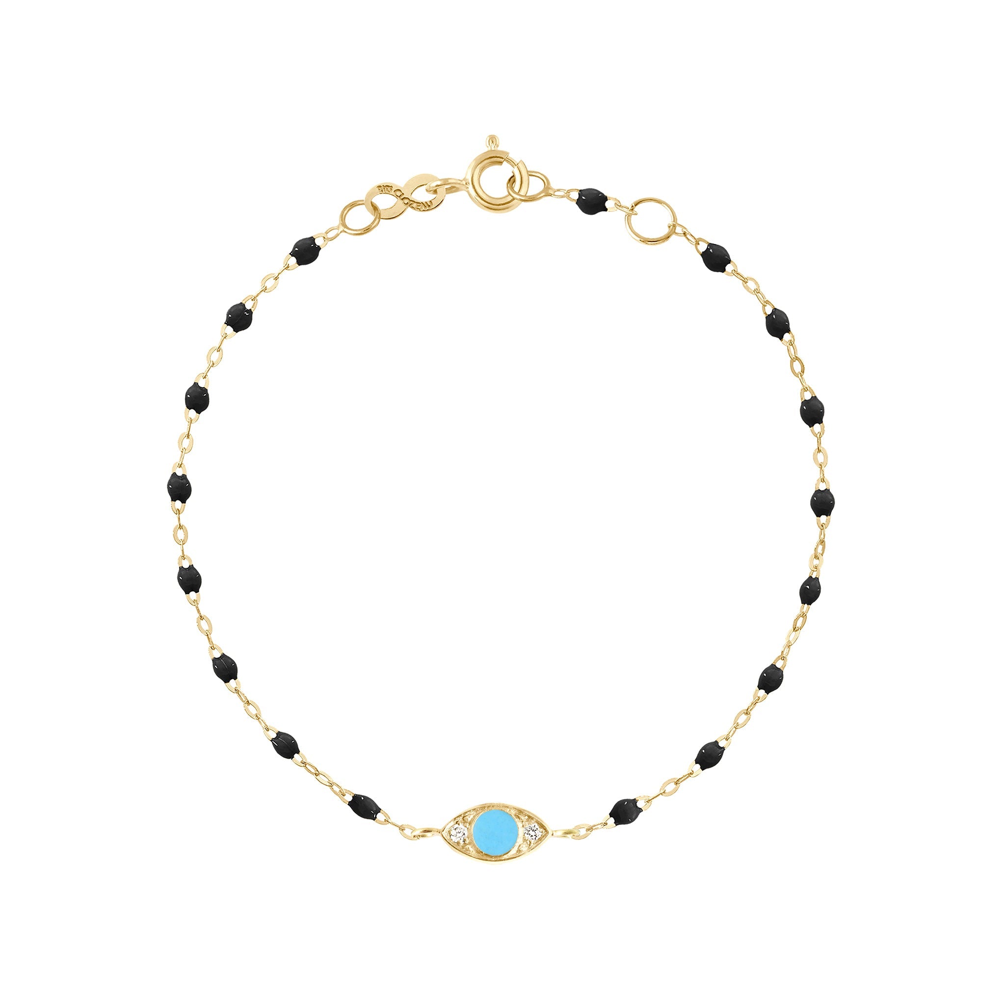 Bracelet Classique Gigi Eye noir, or jaune, diamants, 17 cm