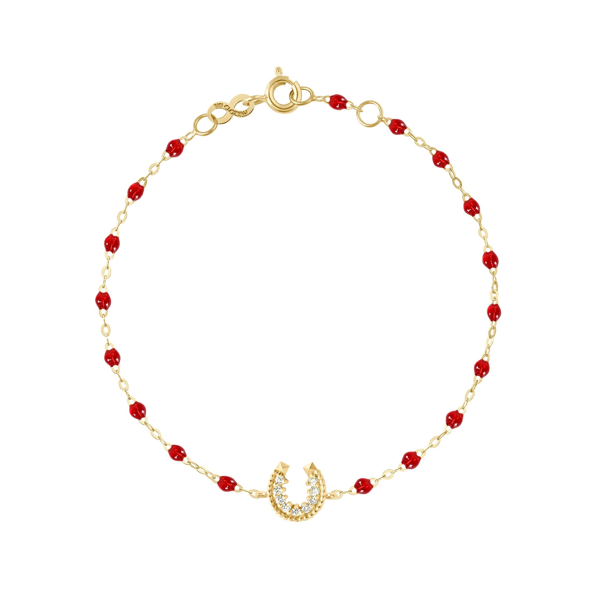 Bracelet rouge Fer à cheval, diamants, or jaune, 17 cm