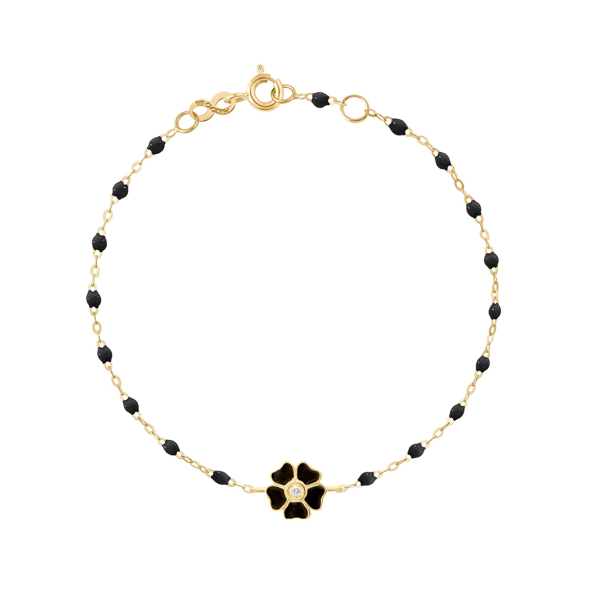 Bracelet noir Fleur, diamant, or jaune, 17 cm voyage Référence :  b3fl001j2017di -1