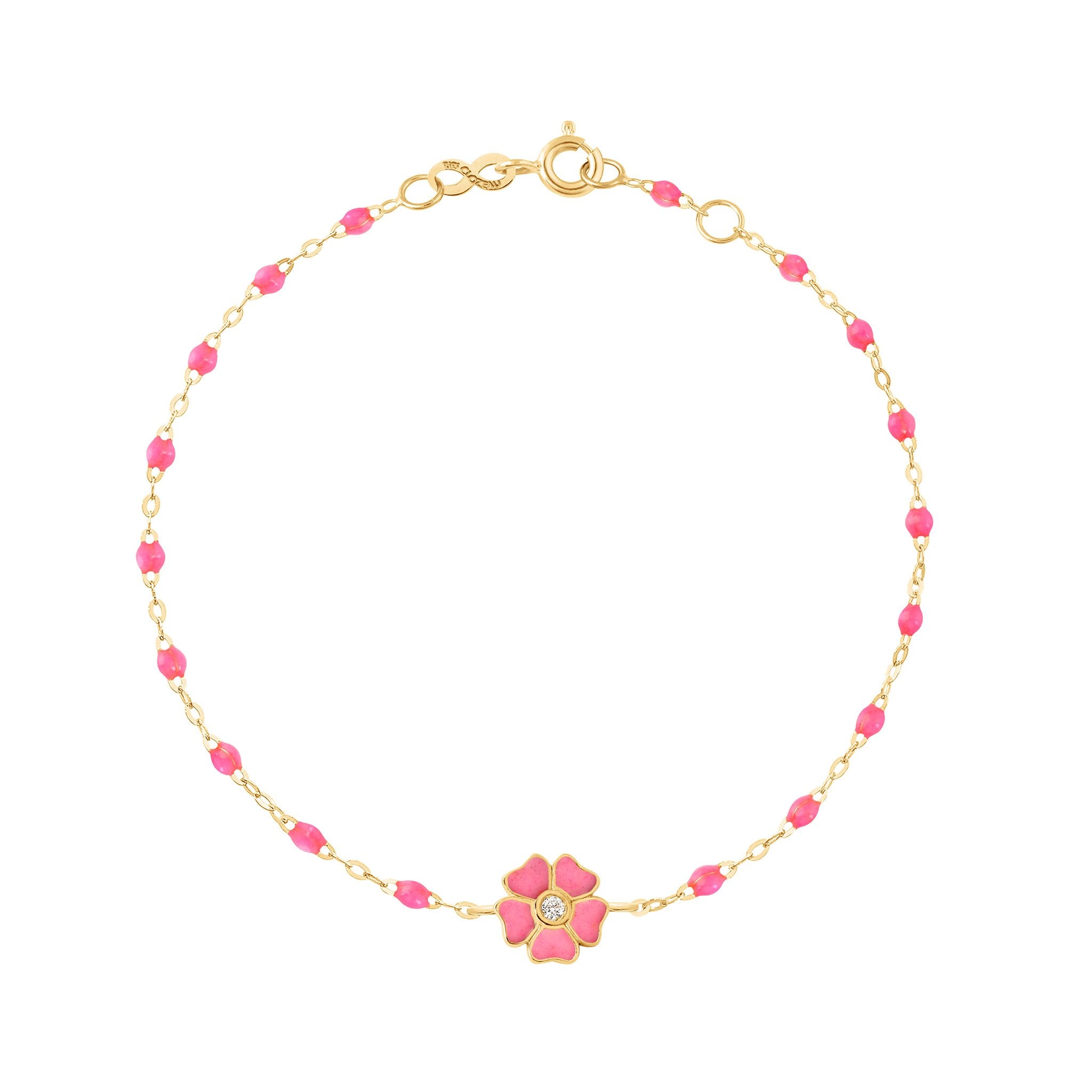 Bracelet rose fluo Fleur, diamant, or jaune, 17 cm voyage Référence :  b3fl001j2917di -1