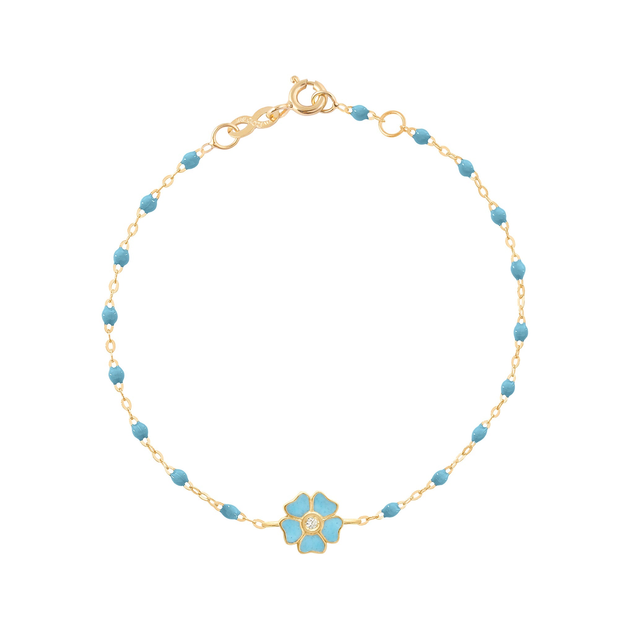 Bracelet turquoise Fleur, diamant, or jaune, 17 cm voyage Référence :  b3fl001j3417di -1