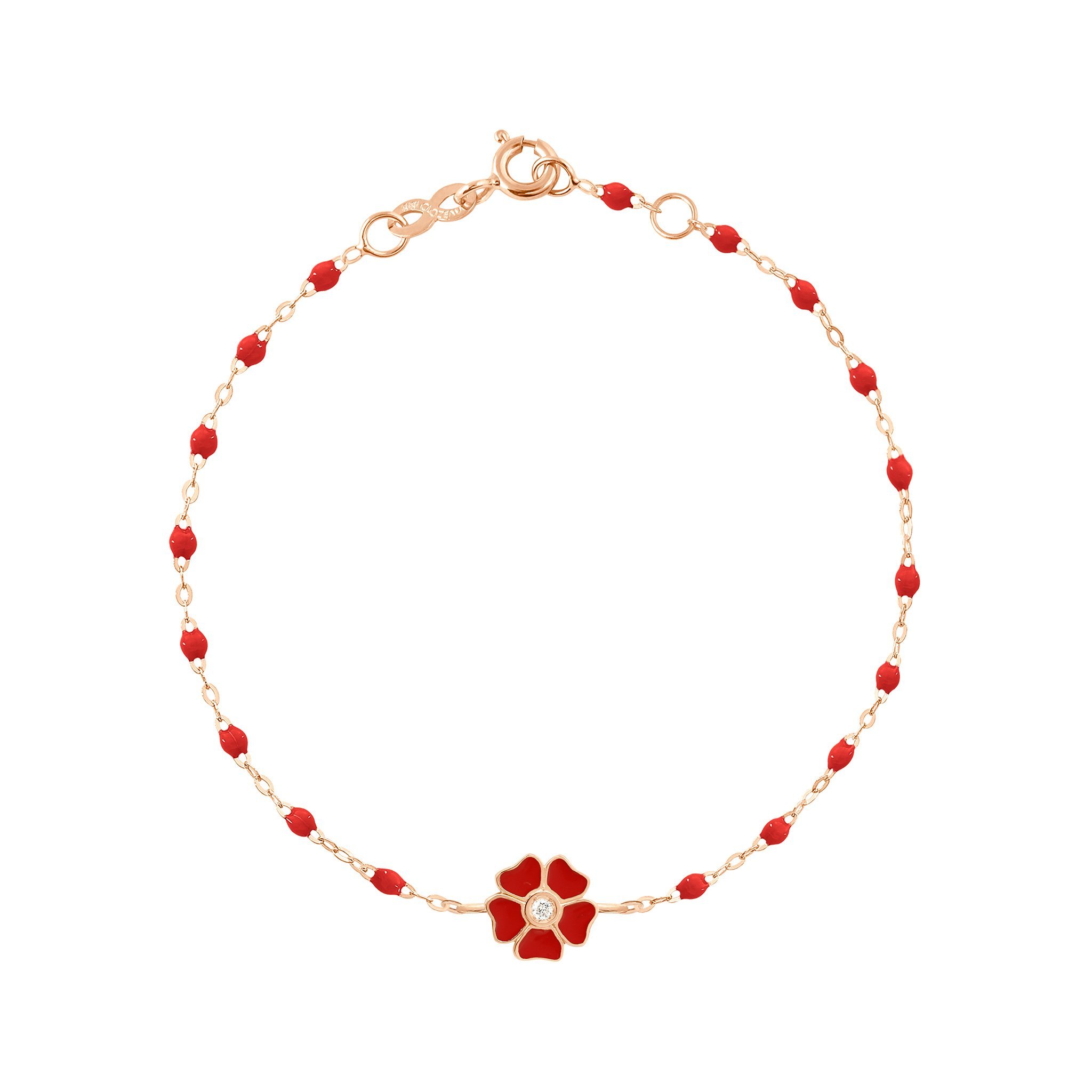 Bracelet coquelicot Fleur, diamant, or rose, 17 cm