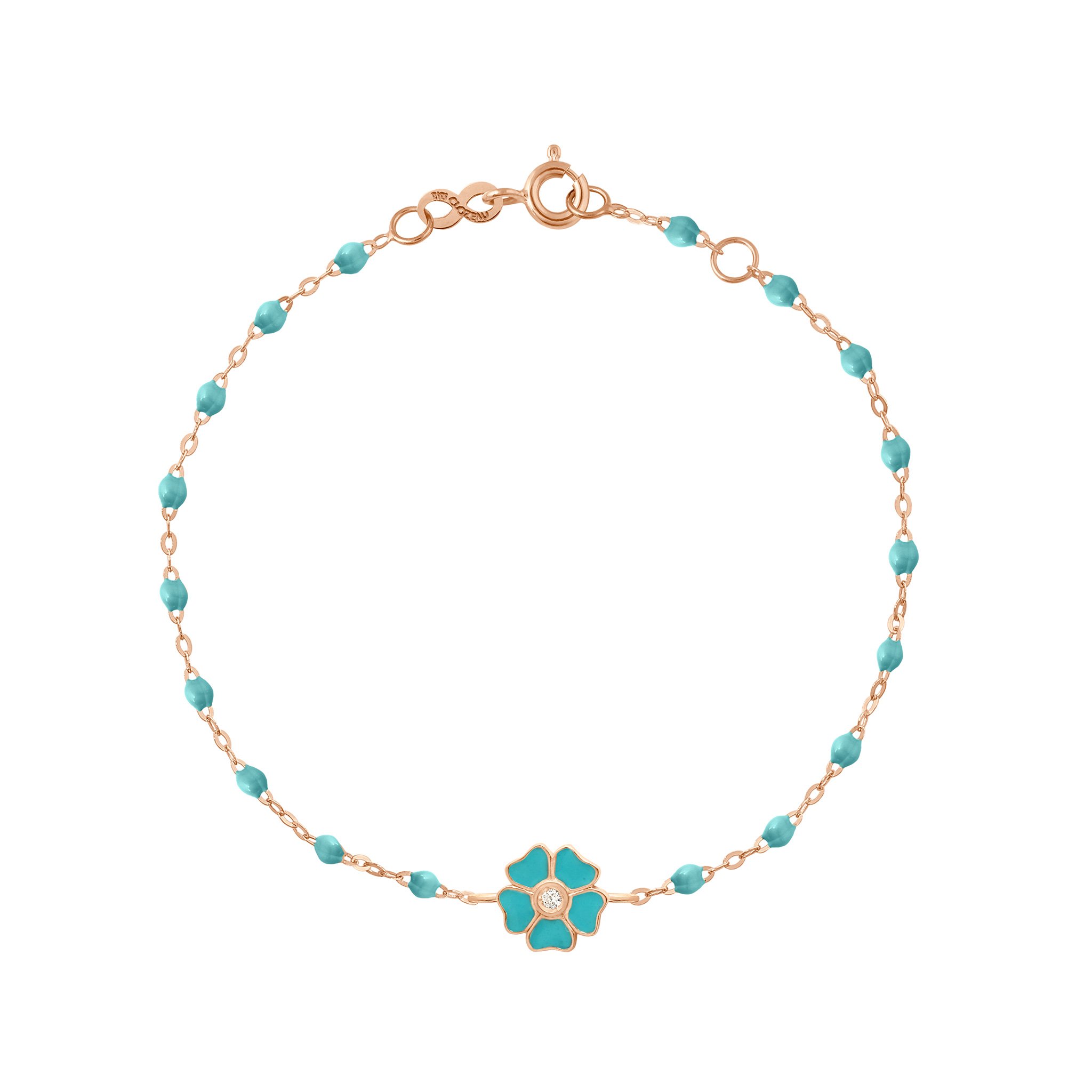 Bracelet turquoise vert Fleur, diamant, or rose, 17 cm