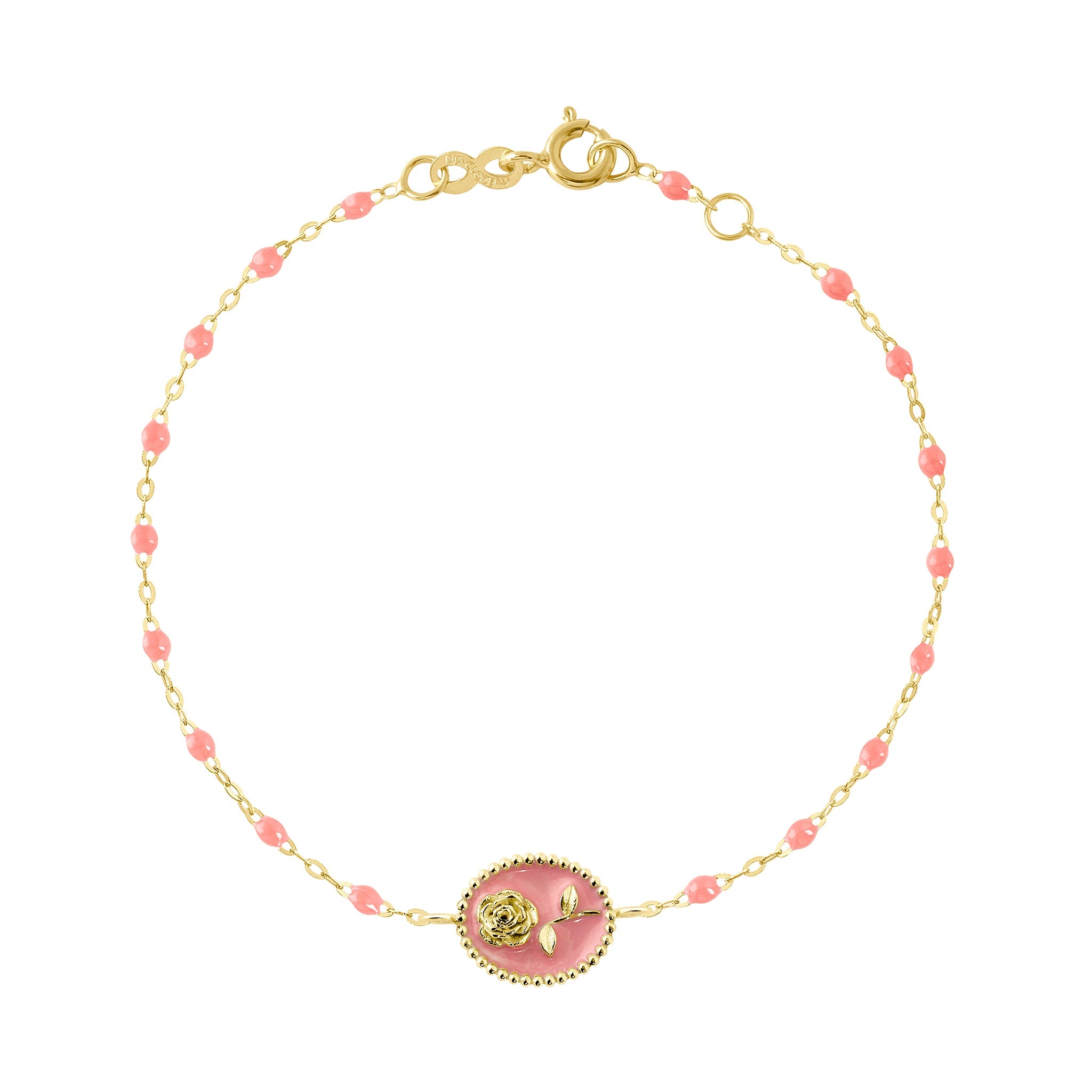 Bracelet Rose résine fuchsia, or jaune, 17 cm