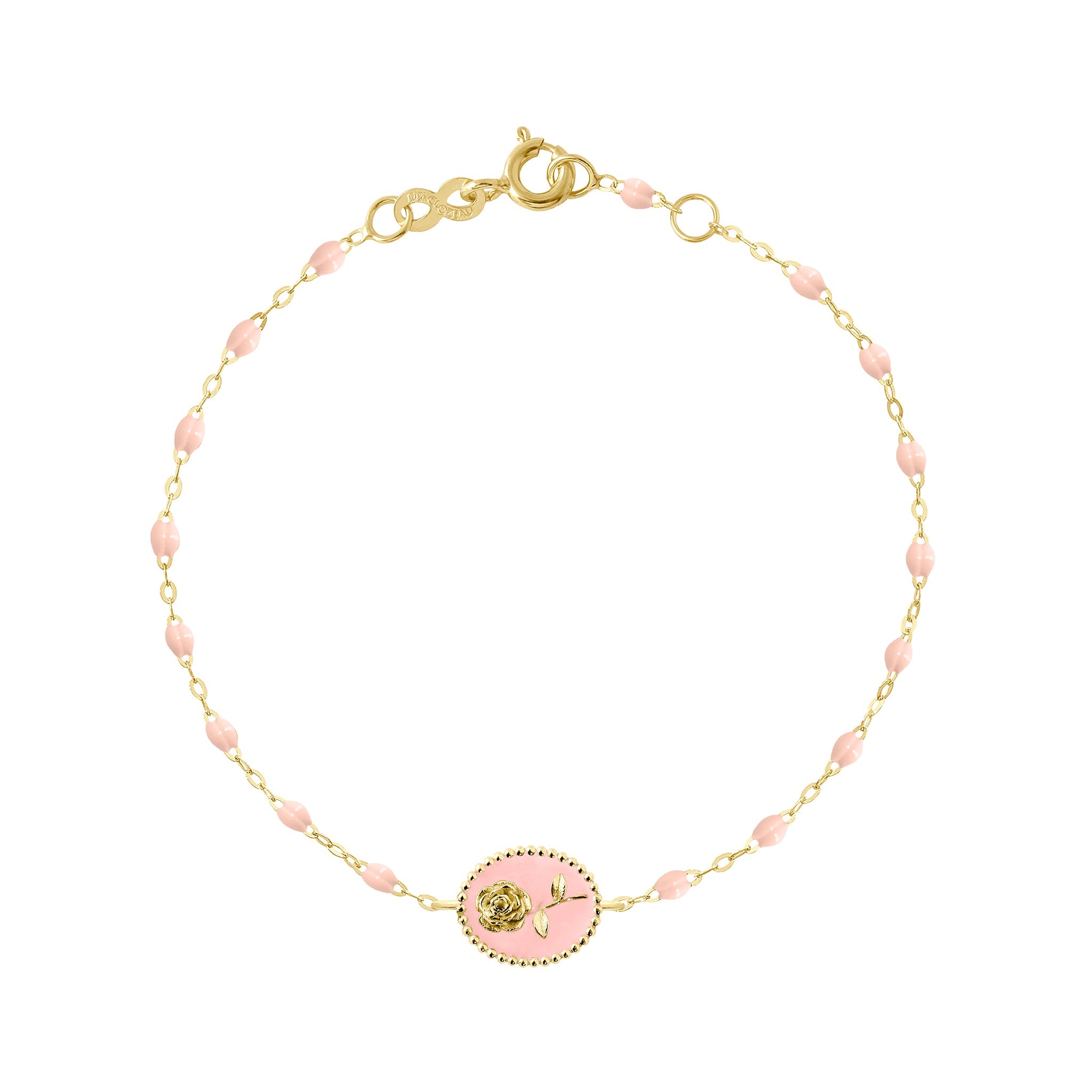 Bracelet Rose résine rose bébé, or jaune, 17 cm