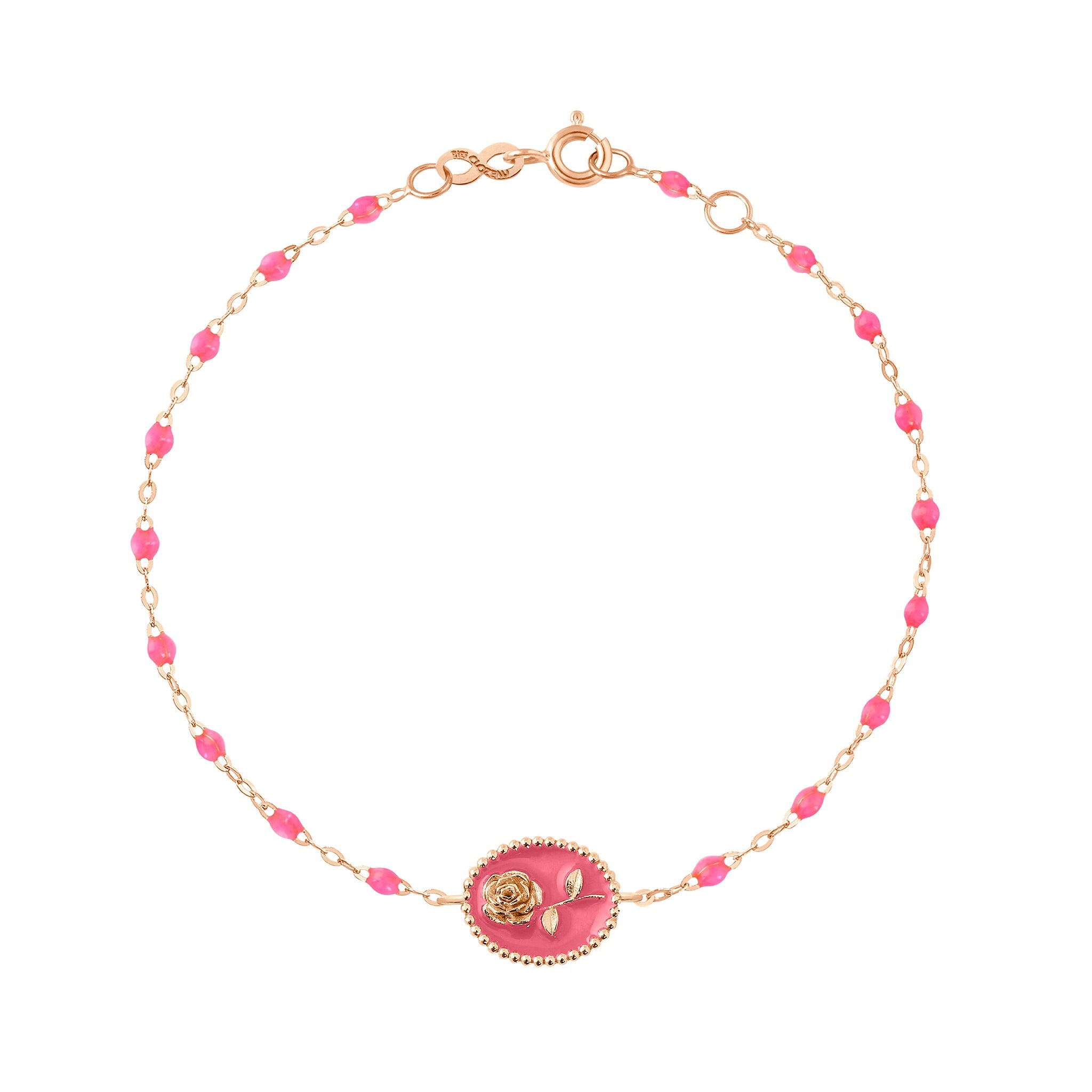 Bracelet Rose résine rose fluo, or rose, 17 cm