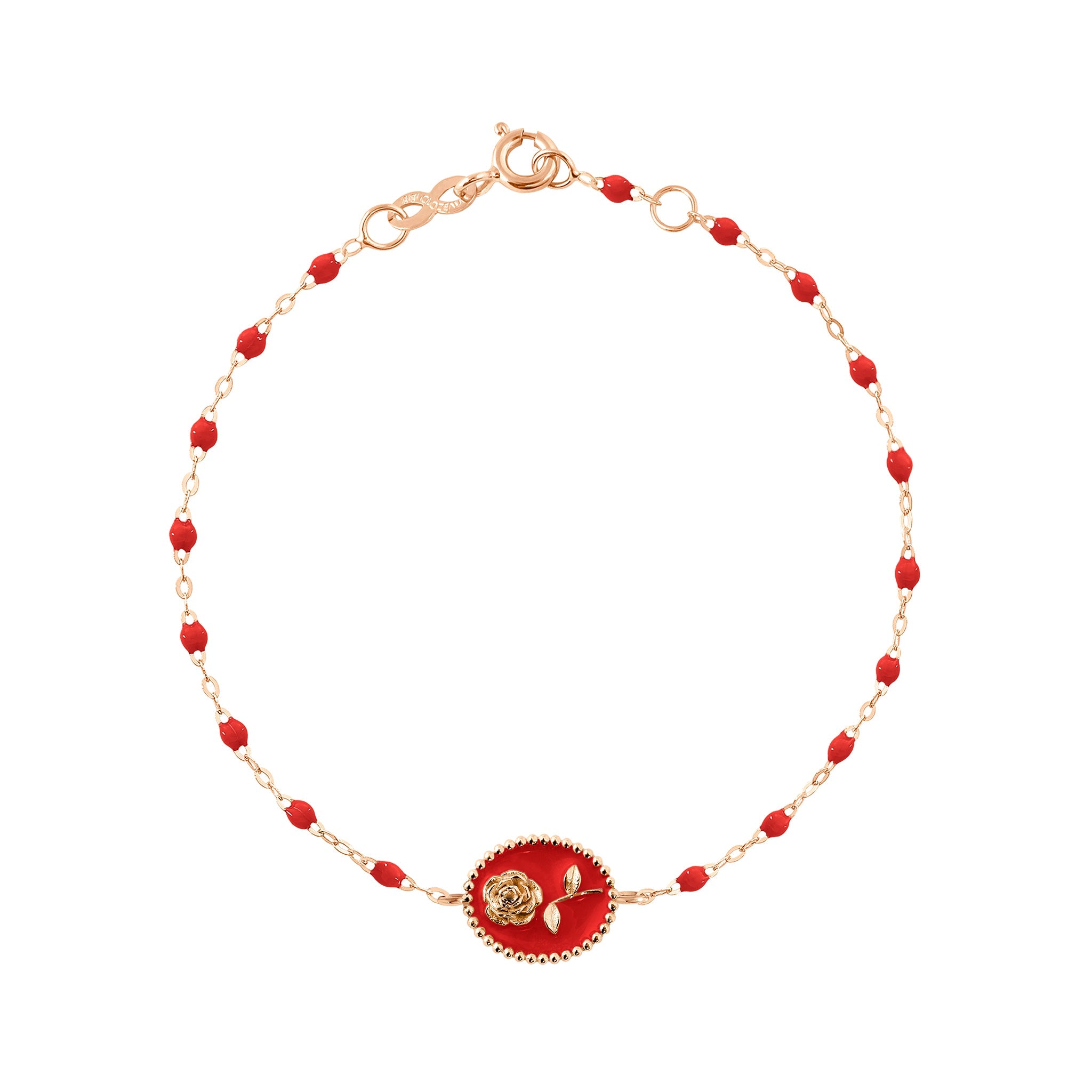 Bracelet Rose résine coquelicot, or rose, 17 cm