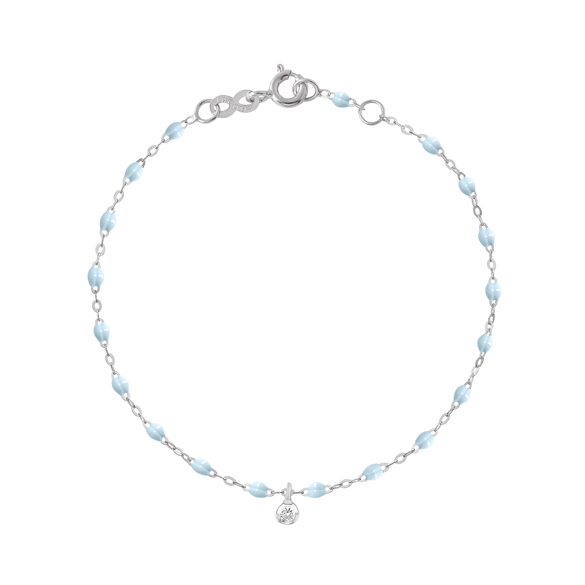 Bracelet bleu layette Gigi Suprême, or blanc, 1 diamant, 17 cm