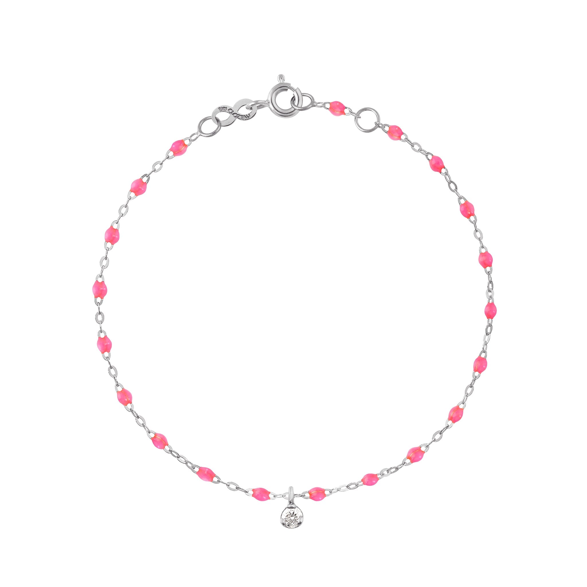 Bracelet rose fluo Gigi Suprême, or blanc, 1 diamant, 17 cm gigi suprême Référence :  b3gs001g2917di -1