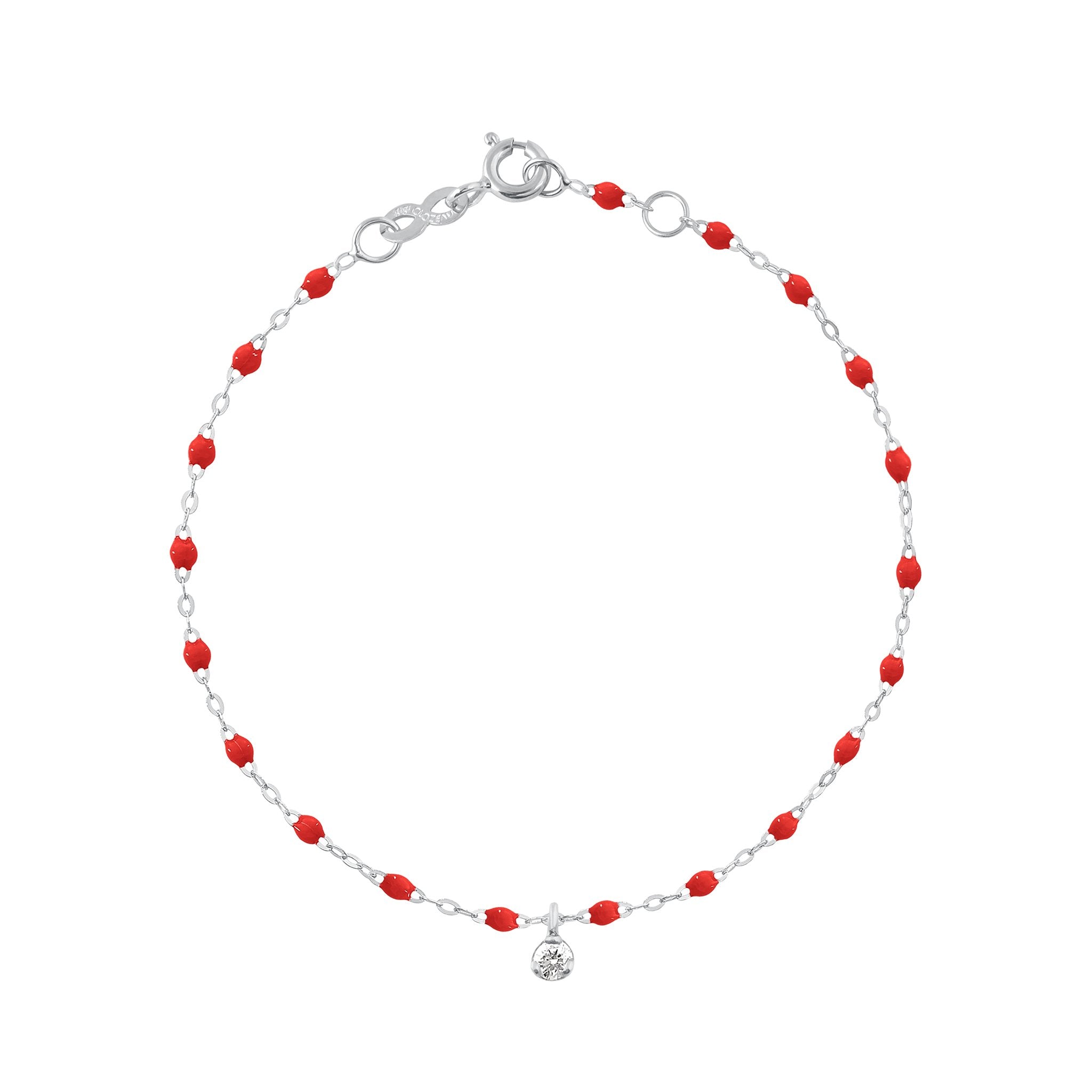 Bracelet coquelicot Gigi Suprême, or blanc, 1 diamant, 17 cm