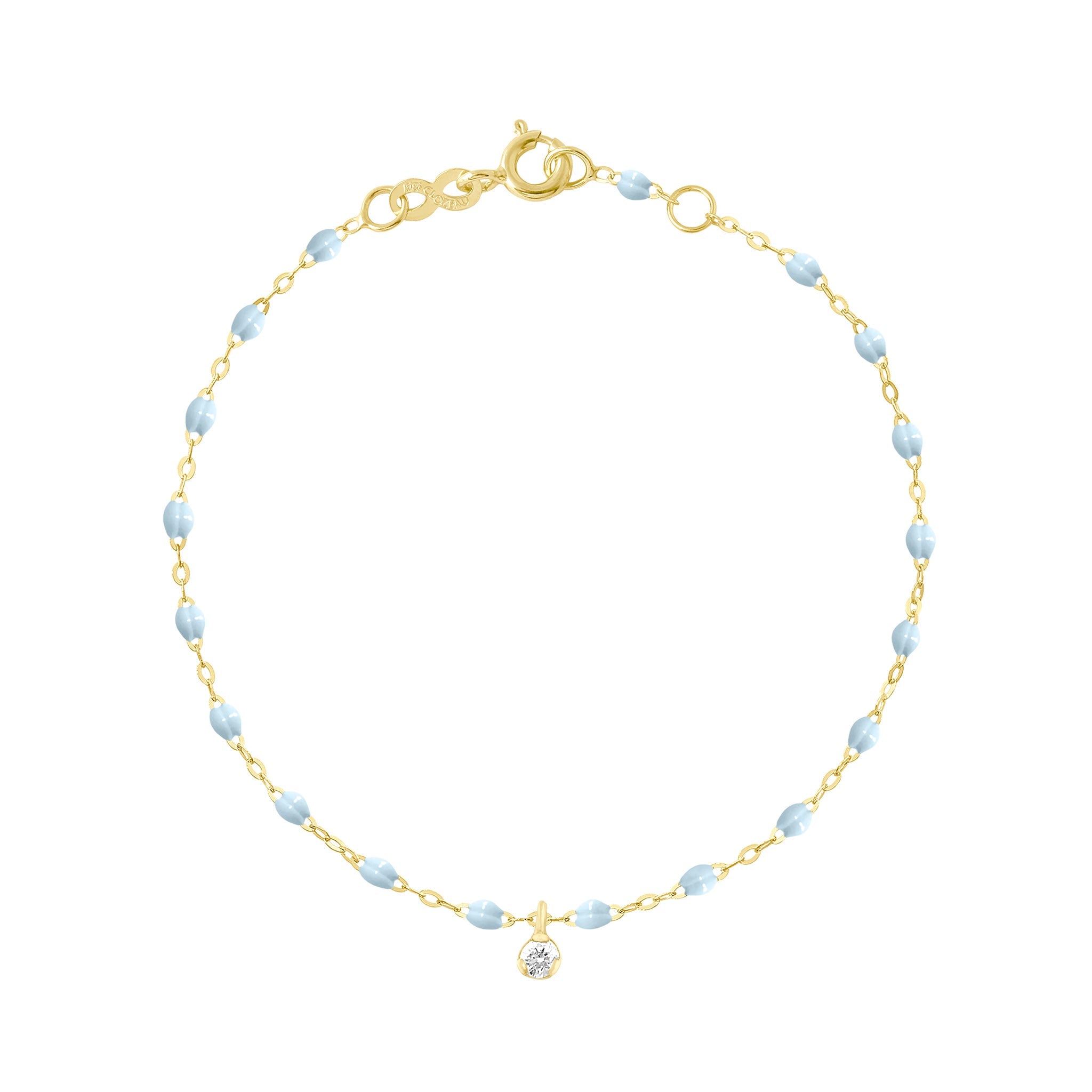 Bracelet bleu layette Gigi Suprême, or jaune, 1 diamant, 17 cm